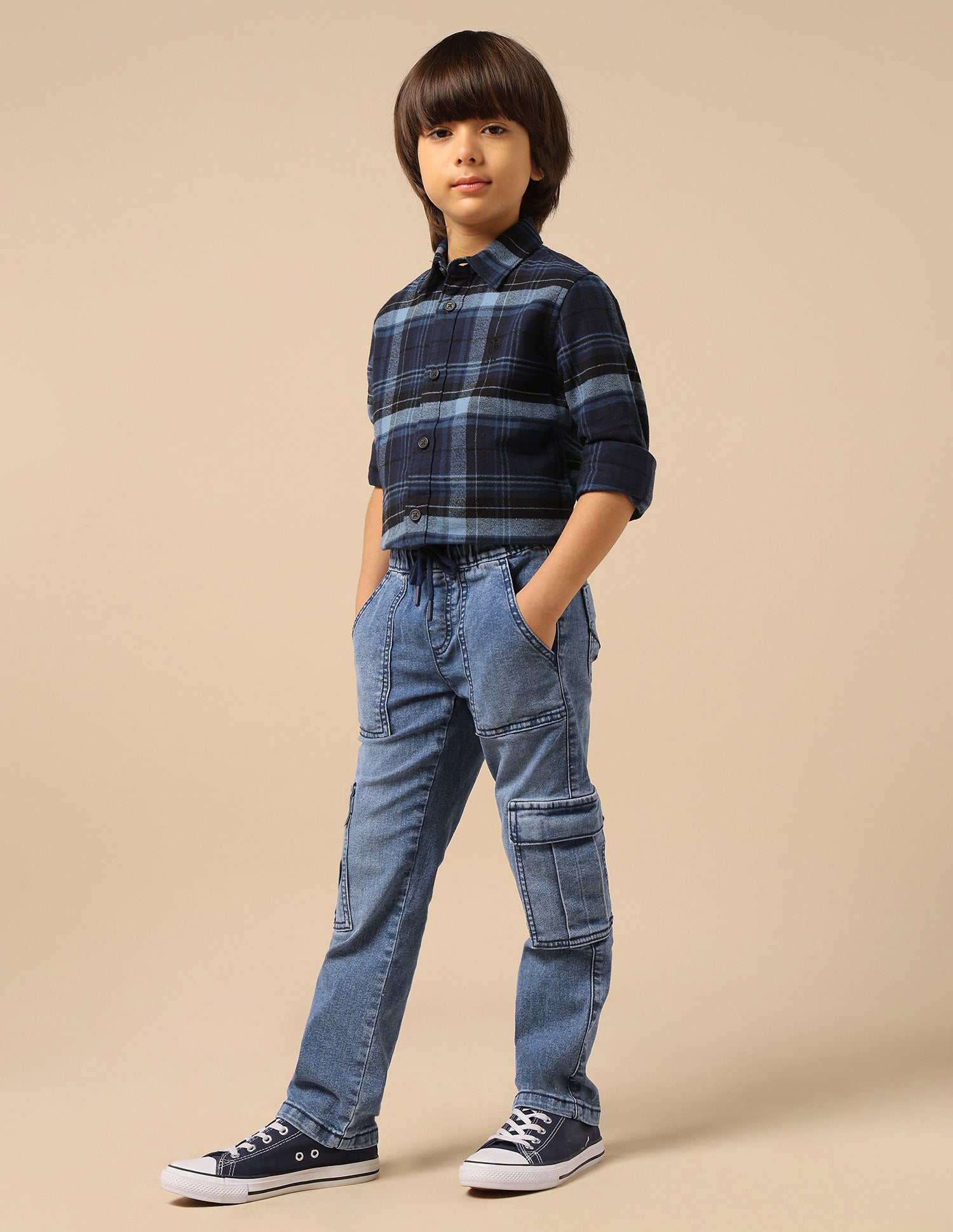 Boys Stone Washed Regular Fit Cargo Jeans Light Blue - U.S. POLO ASSN. | Large