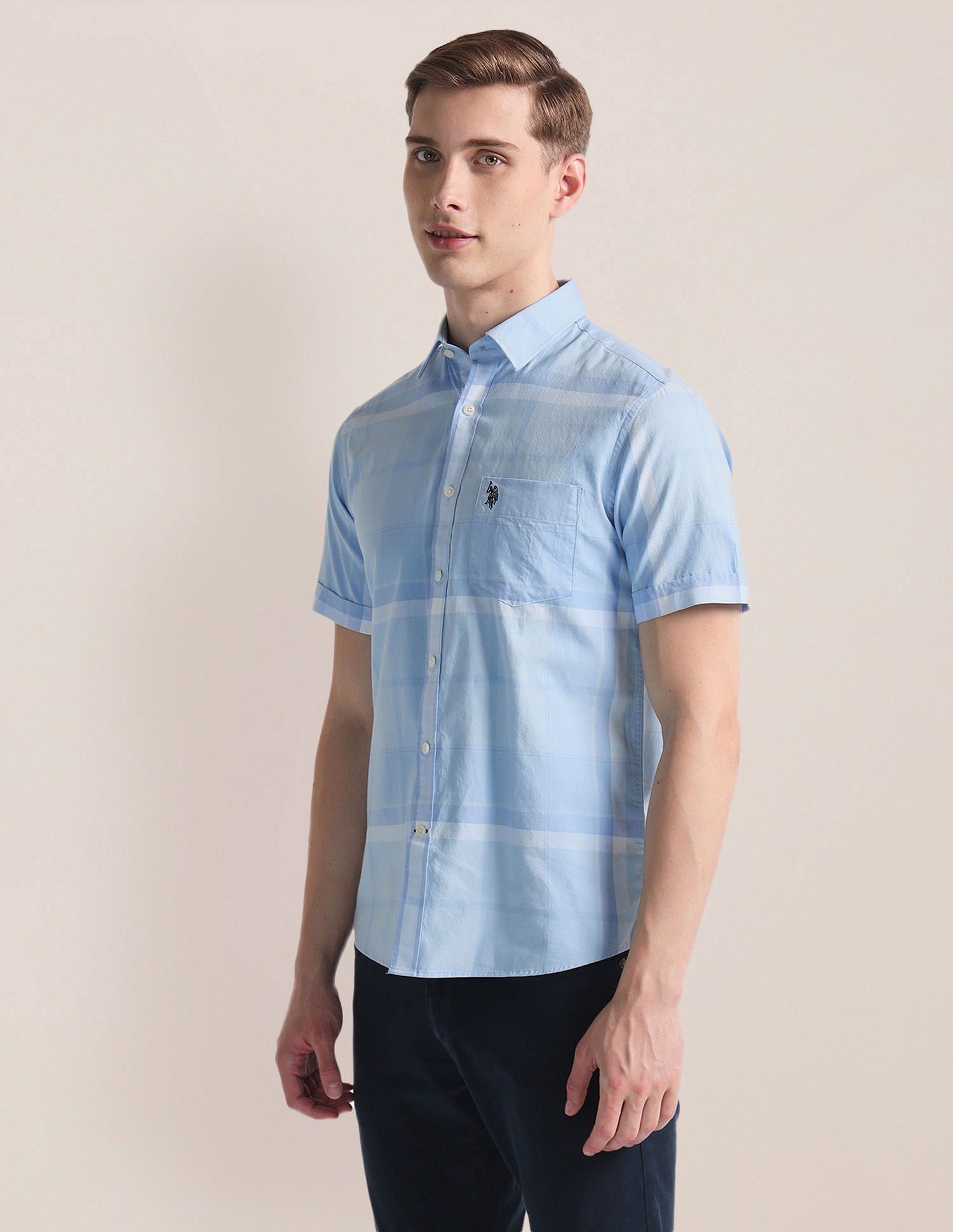 Spread Collar Dobby Shirt Blue - U.S. Polo Assn. India | Large