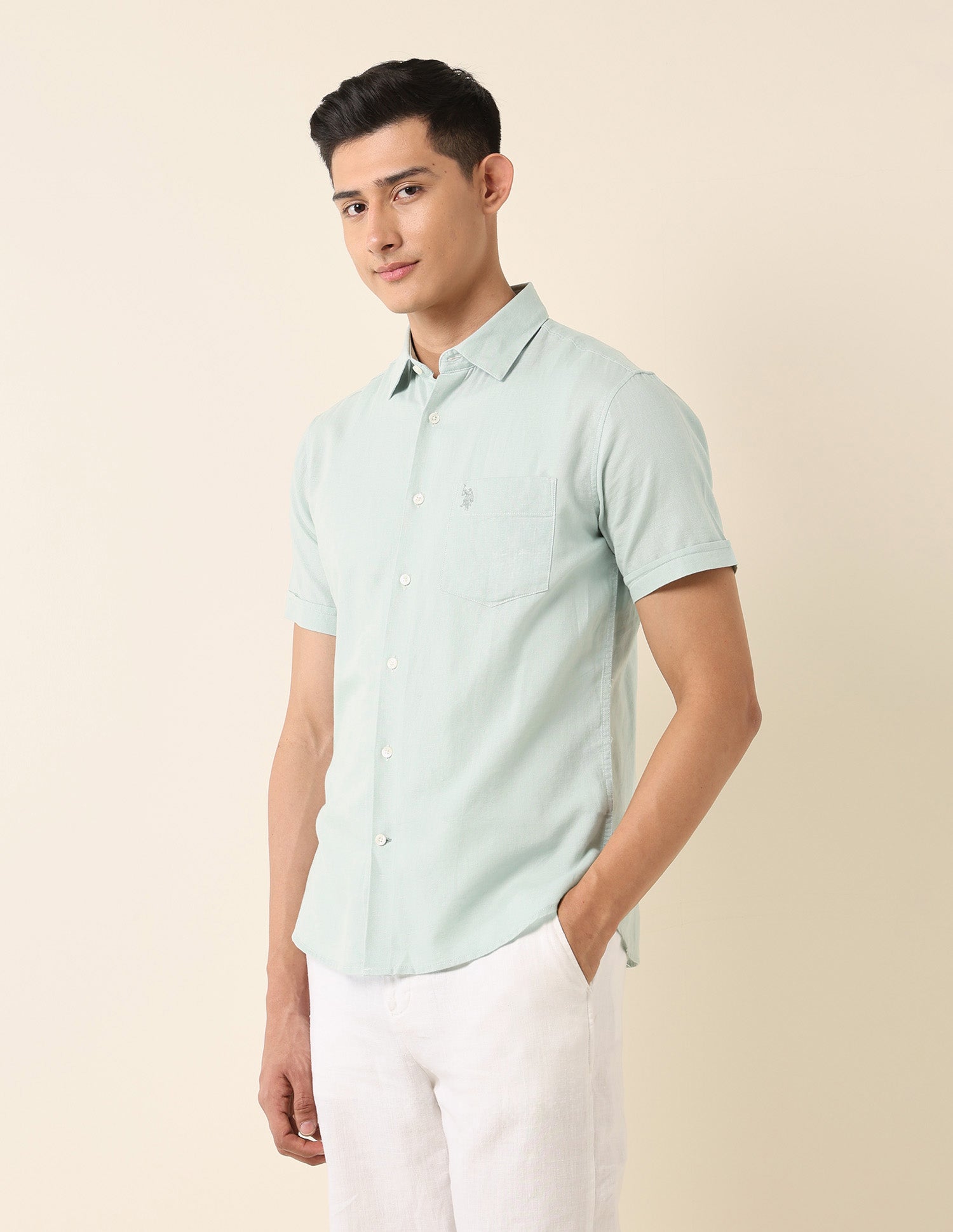 Solid Tailored Fit Shirt Green - U.S. Polo Assn. India | Large