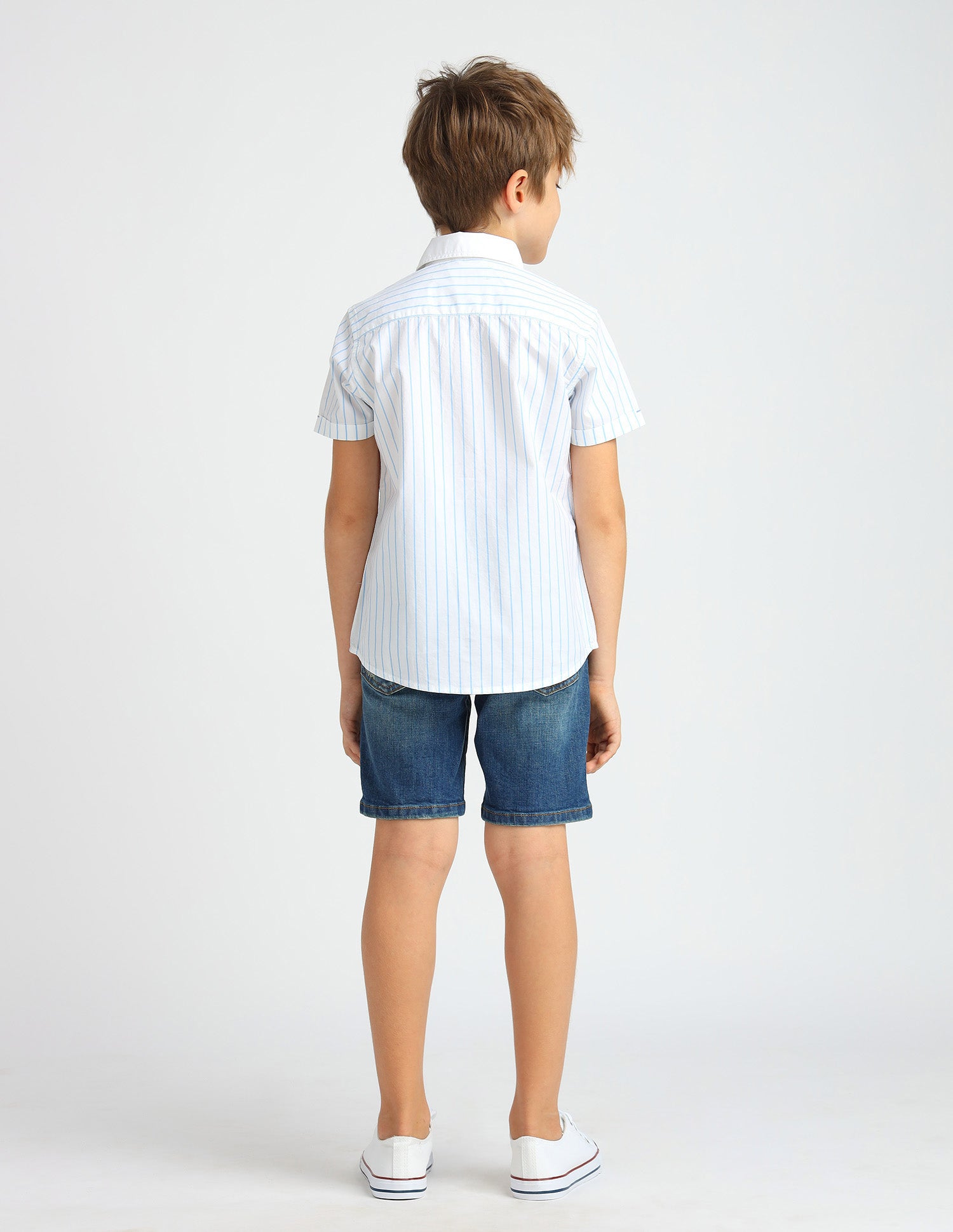 Boys Vertical Striped Pure Cotton Shirt Blue - U.S. POLO ASSN. | Large