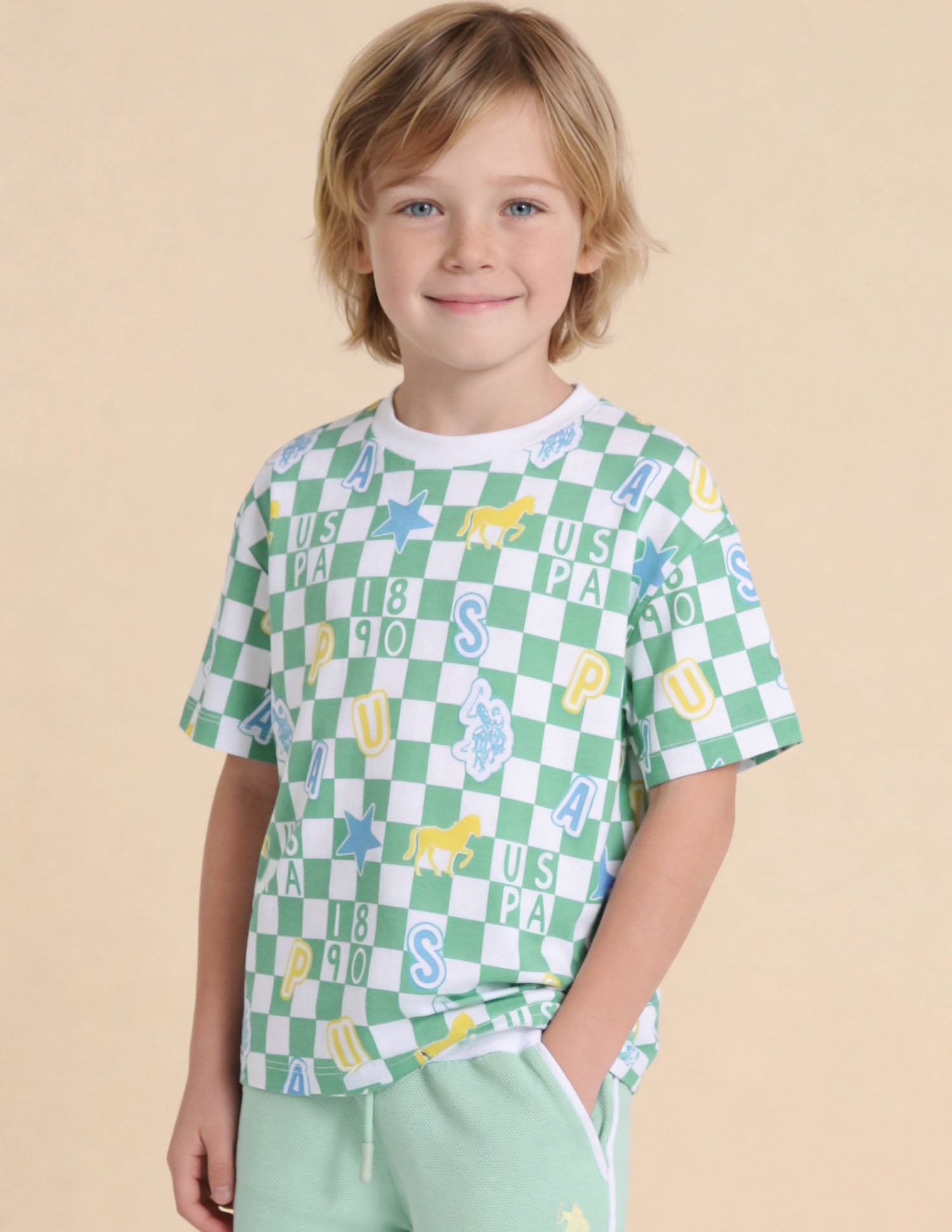 Checked Brand Printed Oversized Fit T-Shirt Green - U.S. Polo Assn. India | Large