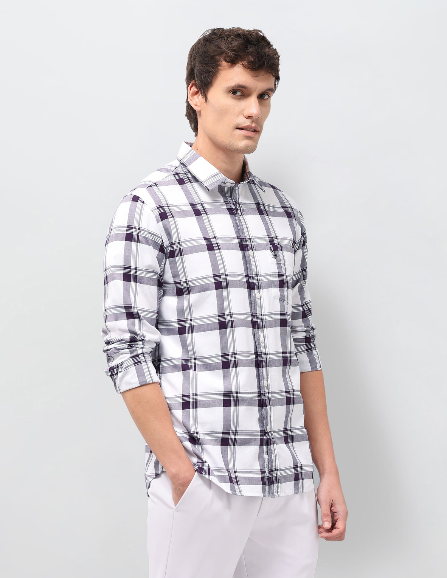 Plaid Checked Tailored Fit Shirt Purple - U.S. Polo Assn. India | Large