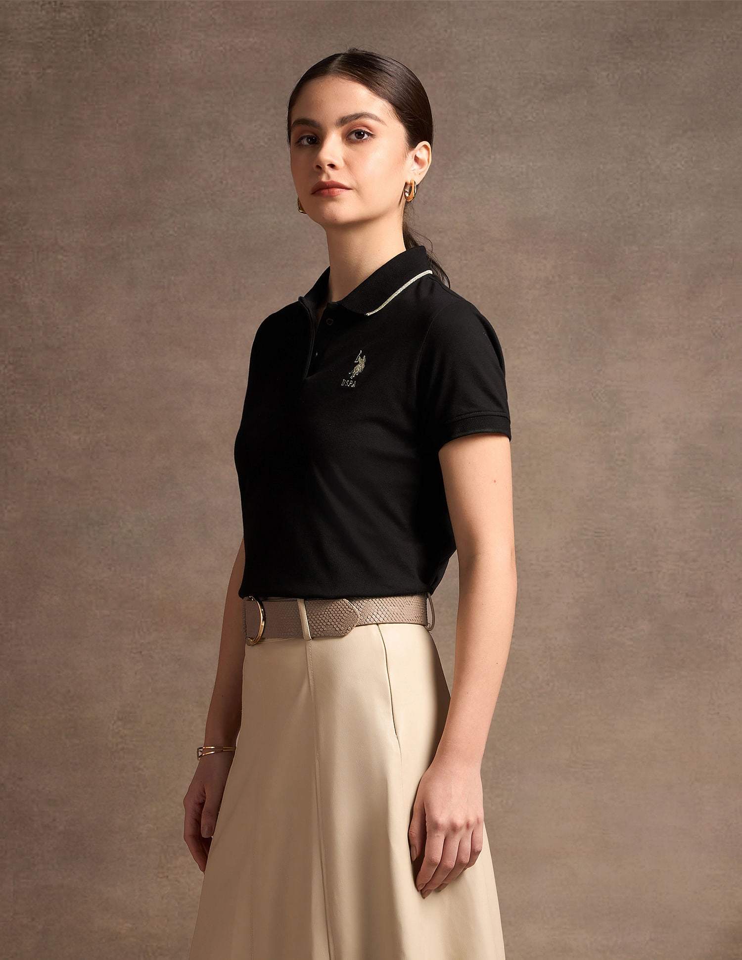 Lurex Tipped Solid Polo Shirt Black - U.S. POLO ASSN. | Large