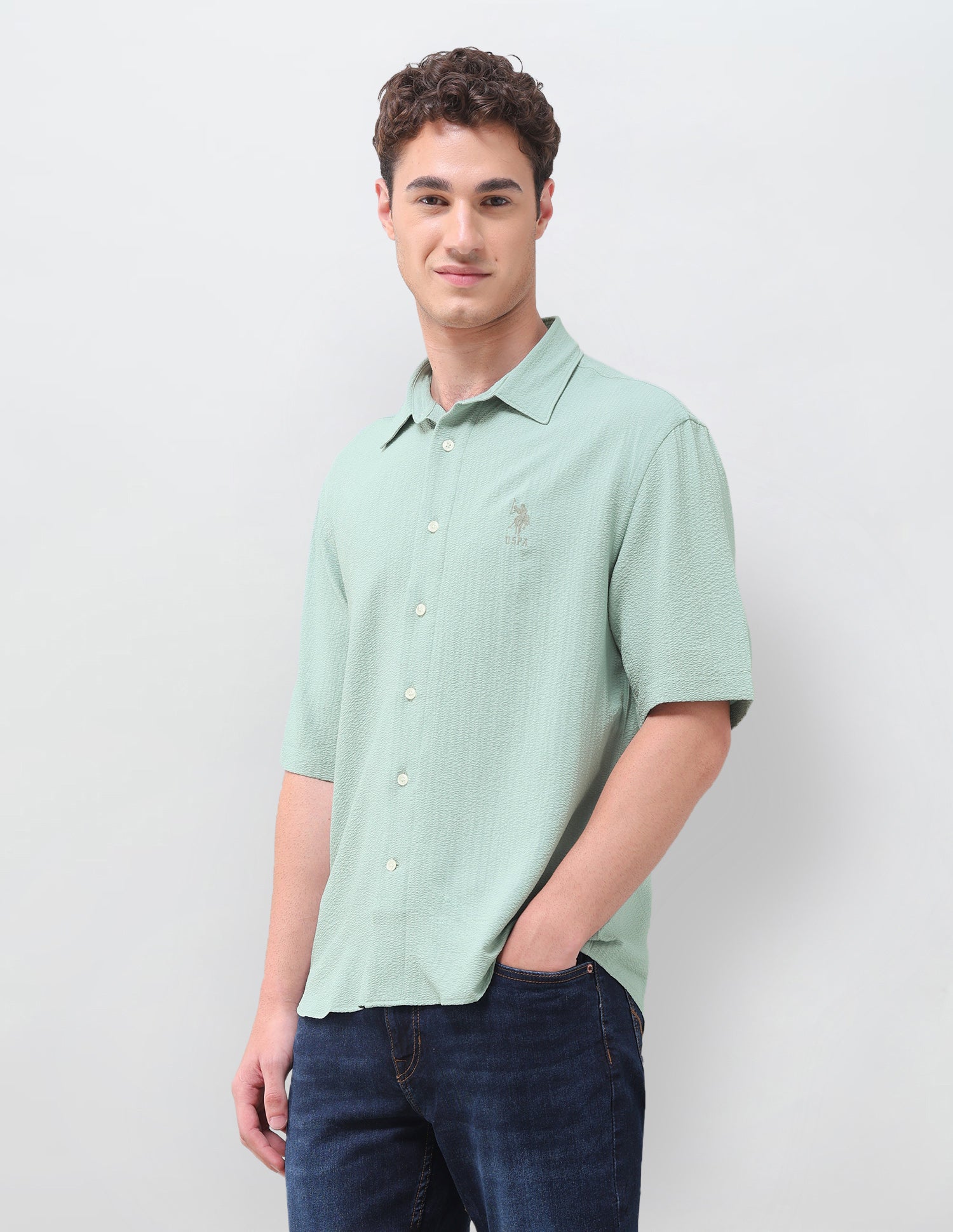 Solid Regular Fit Shirt Green - U.S. Polo Assn. India | Large