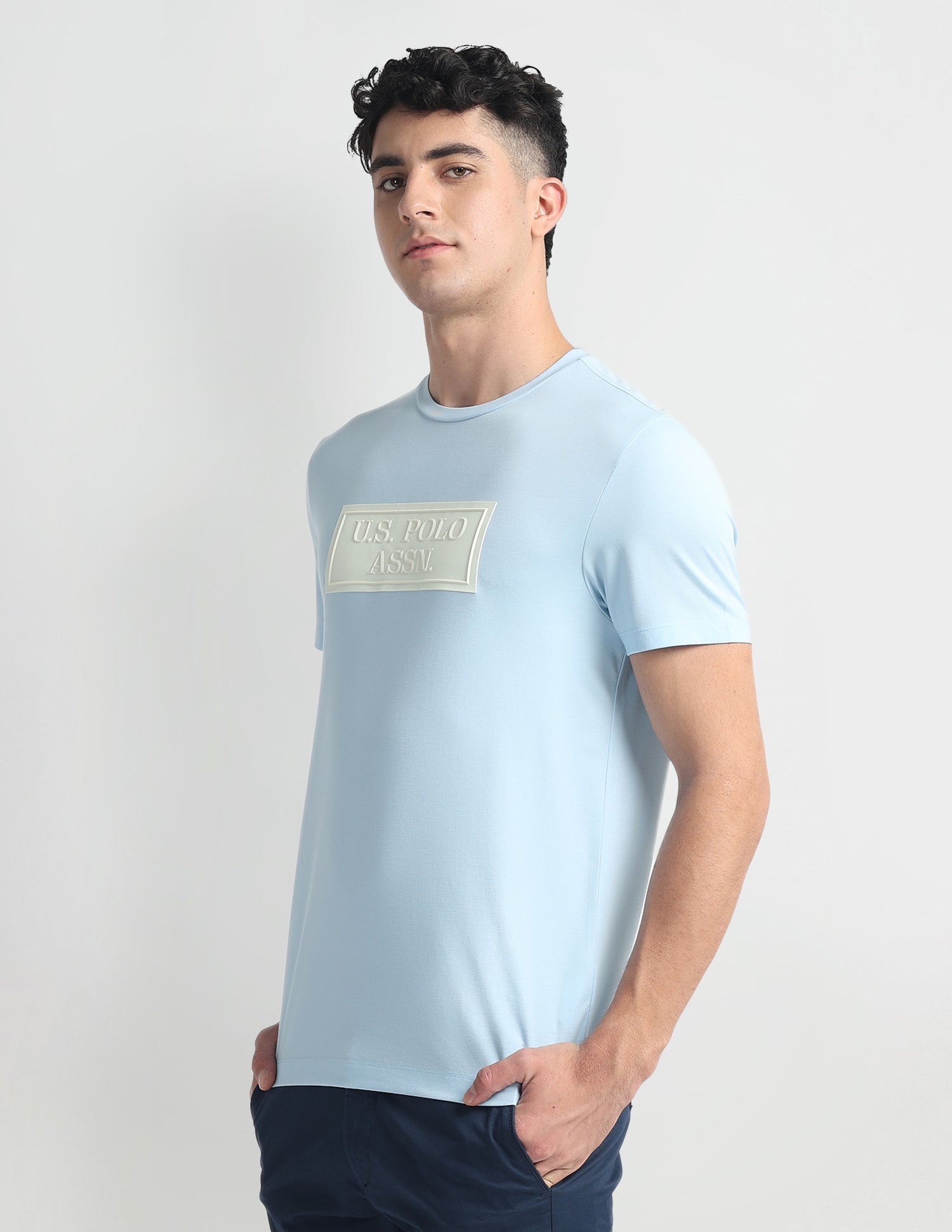 Brand Print Muscle Fit T-Shirt Blue - U.S. Polo Assn. India | Large