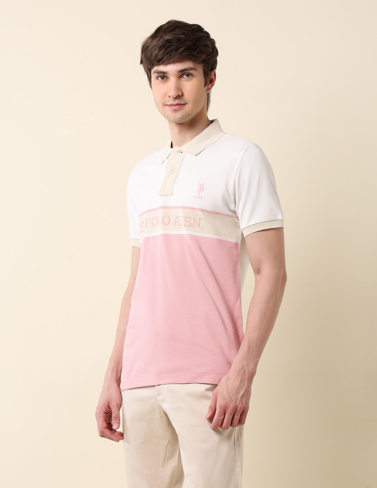 Colourblocked Classic Polo Shirt Light Pink - U.S. POLO ASSN. | Large