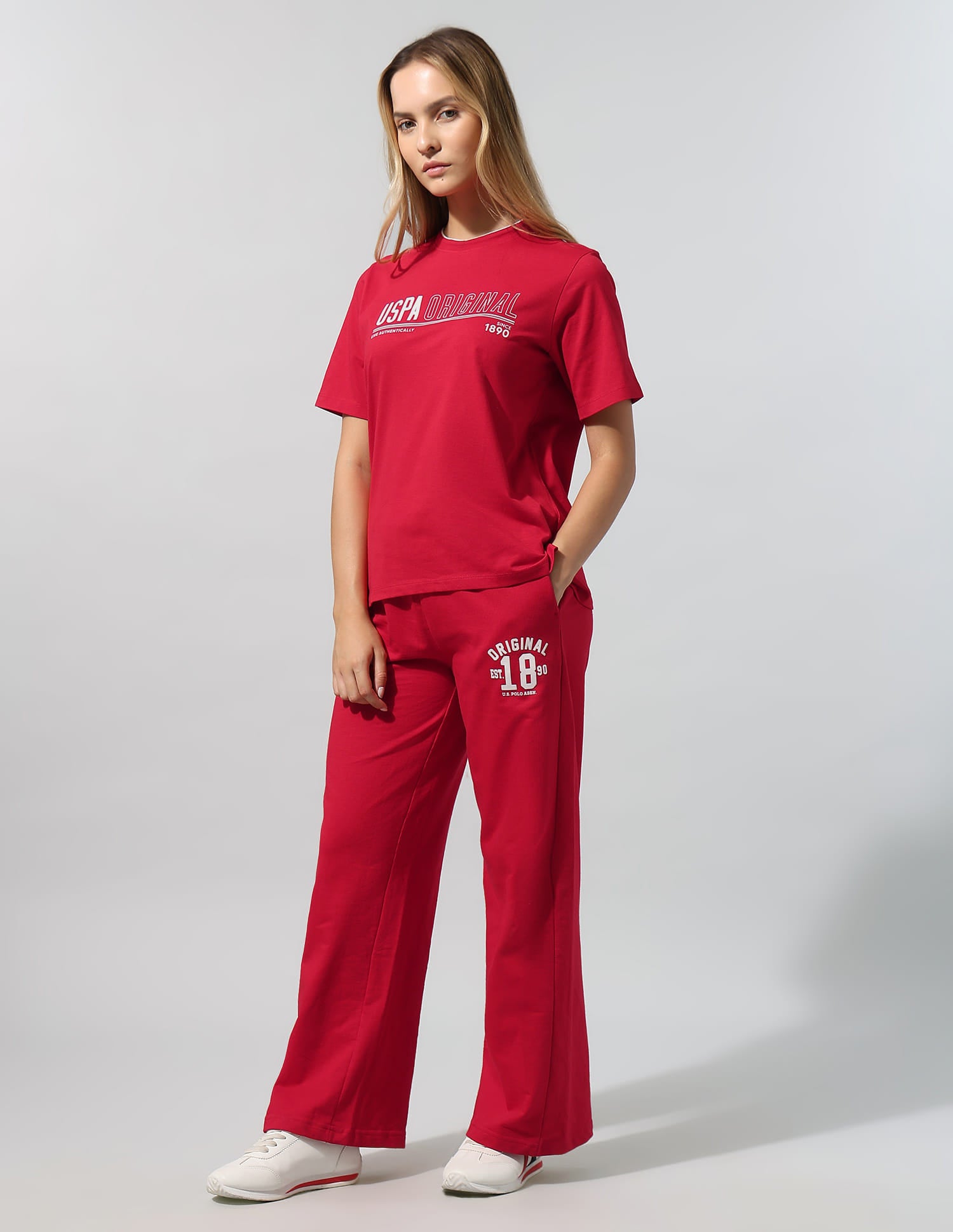 Polo Collar T-Shirt With Wide Leg Pants Red - U.S. Polo Assn. India | Large