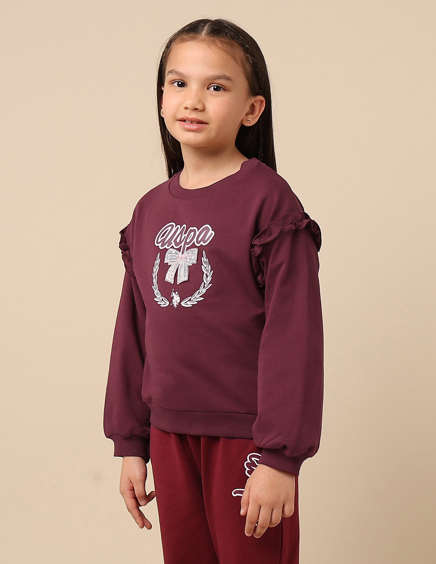 Girls Brand Printed Regular Fit Sweatshirt Burgundy - U.S. POLO ASSN. | Large