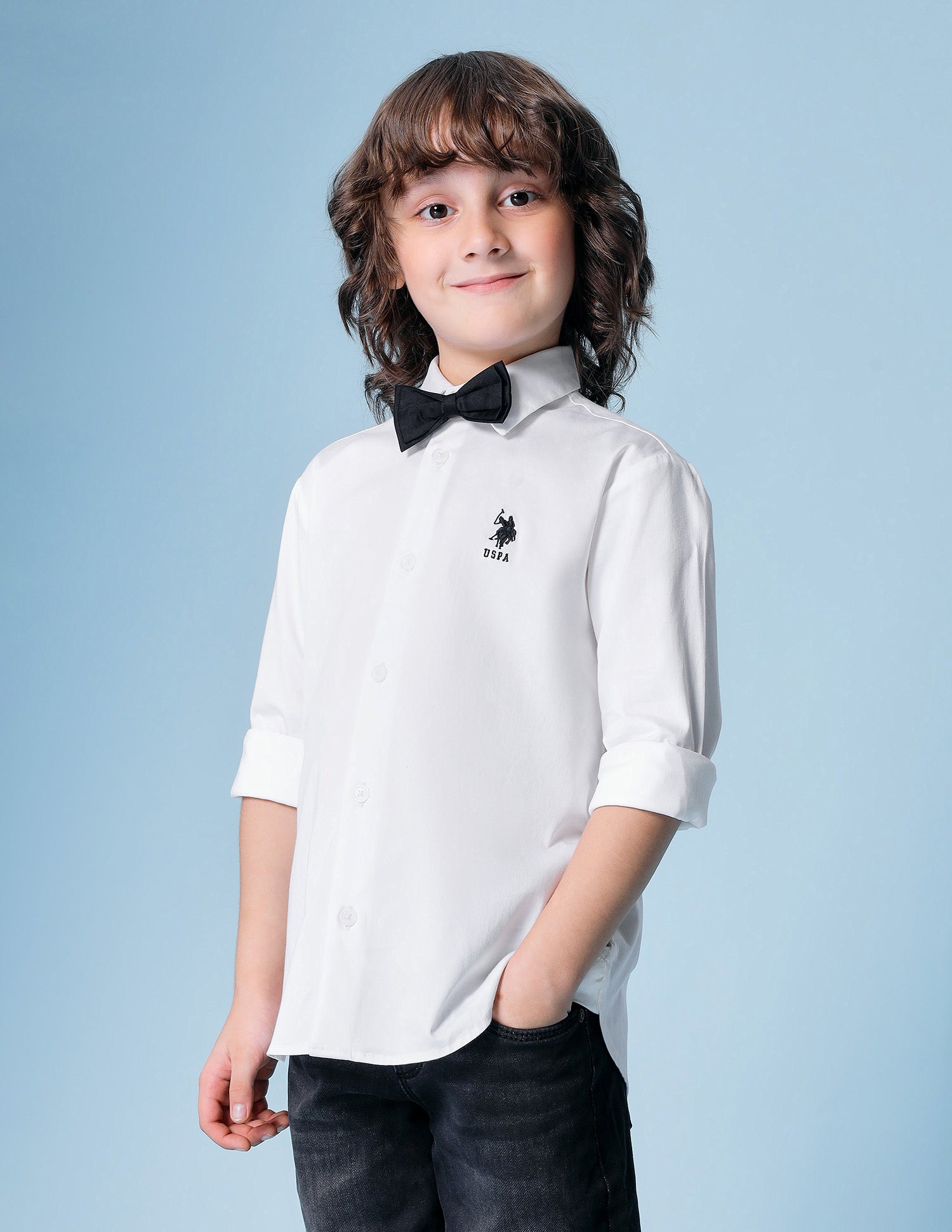 Boys Poplin Bow Tie Shirt White - U.S. POLO ASSN. | Large