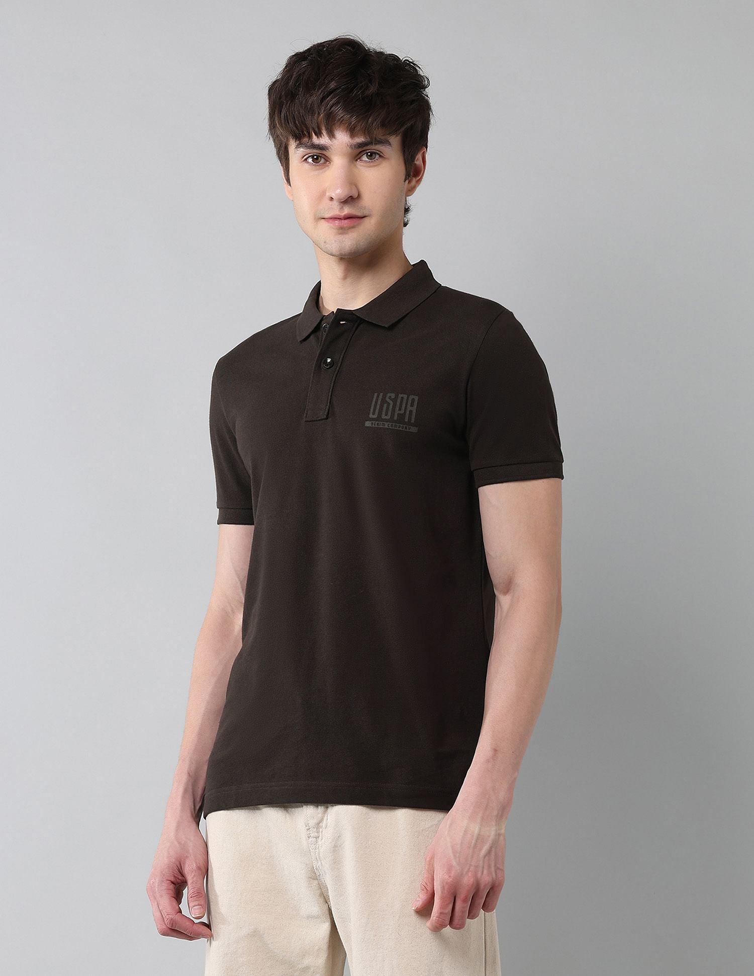 Pure Cotton Muscle Fit Polo Shirt Dark Brown - U.S. Polo Assn. India | Large