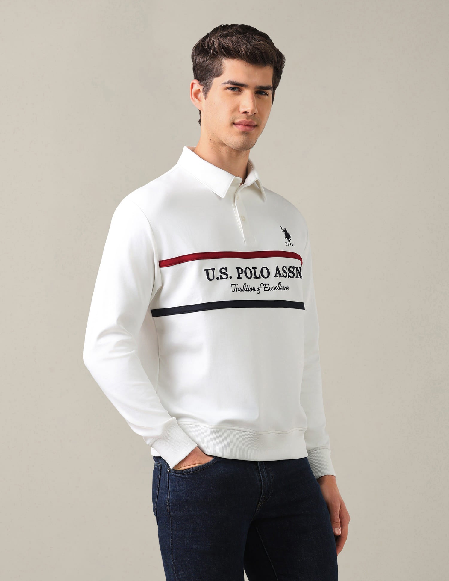 Brand Embroidered Slim Fit Sweatshirt White - U.S. Polo Assn. India | Large