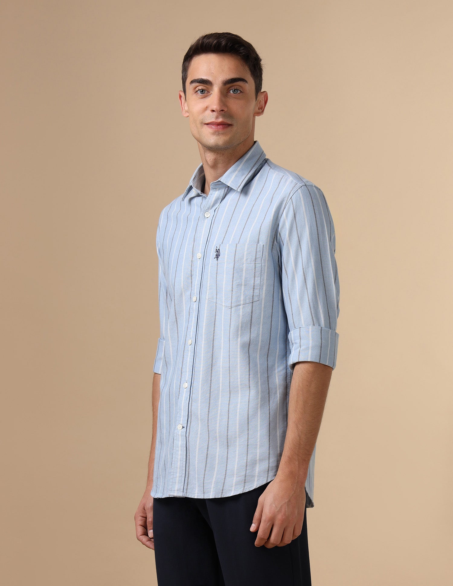 Pure Cotton Tailored Fit Shirt Blue - U.S. Polo Assn. India | Large