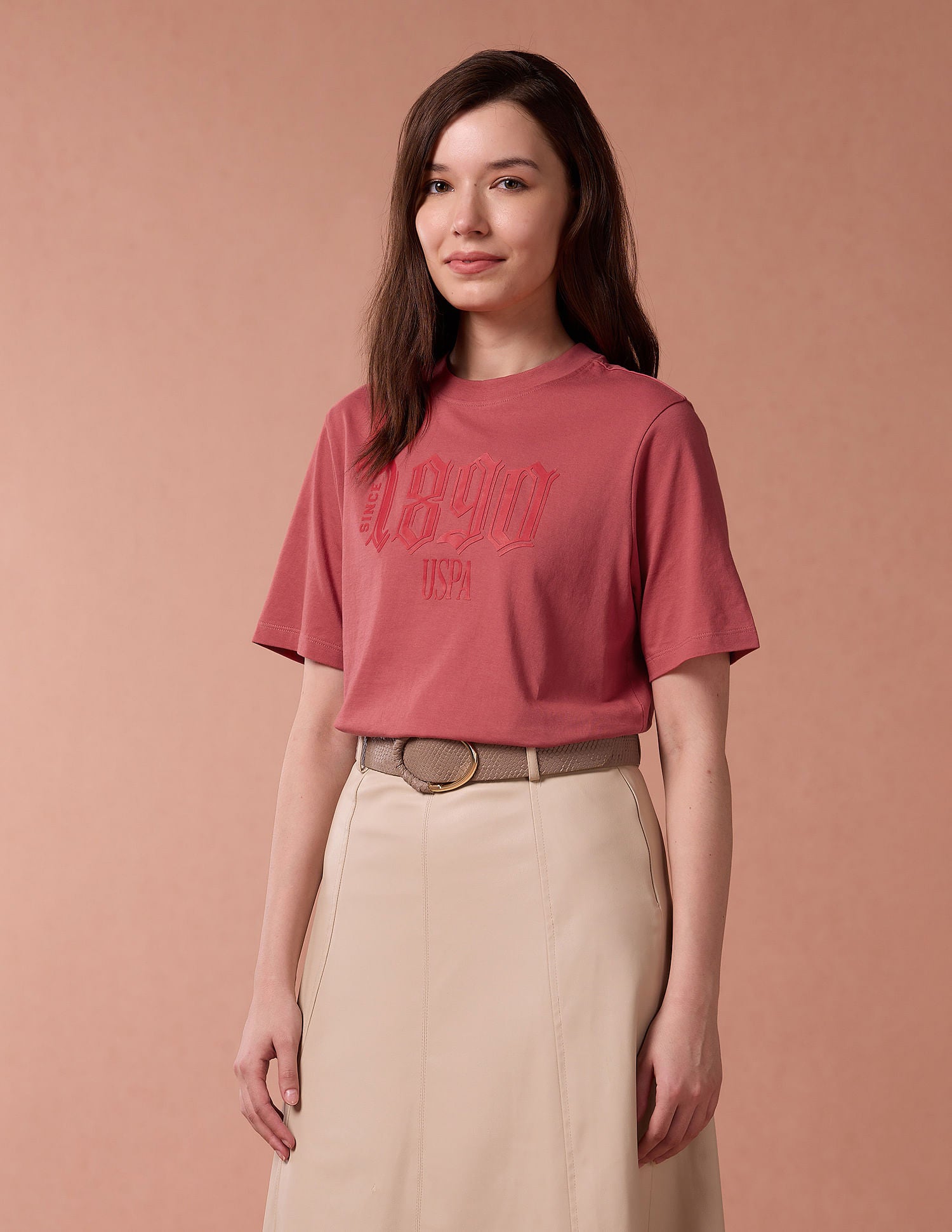 Boxy Fit Gel Print T-Shirt Coral - U.S. Polo Assn. India | Large