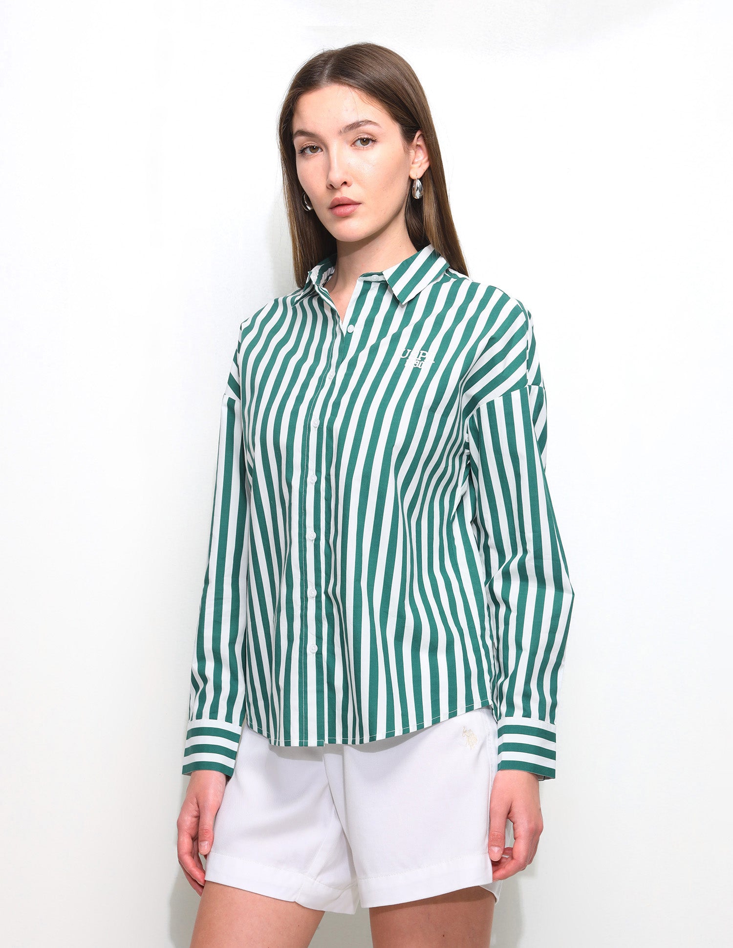 Vertical Striped Oversized Fit Shirt Green - U.S. Polo Assn. India | Large
