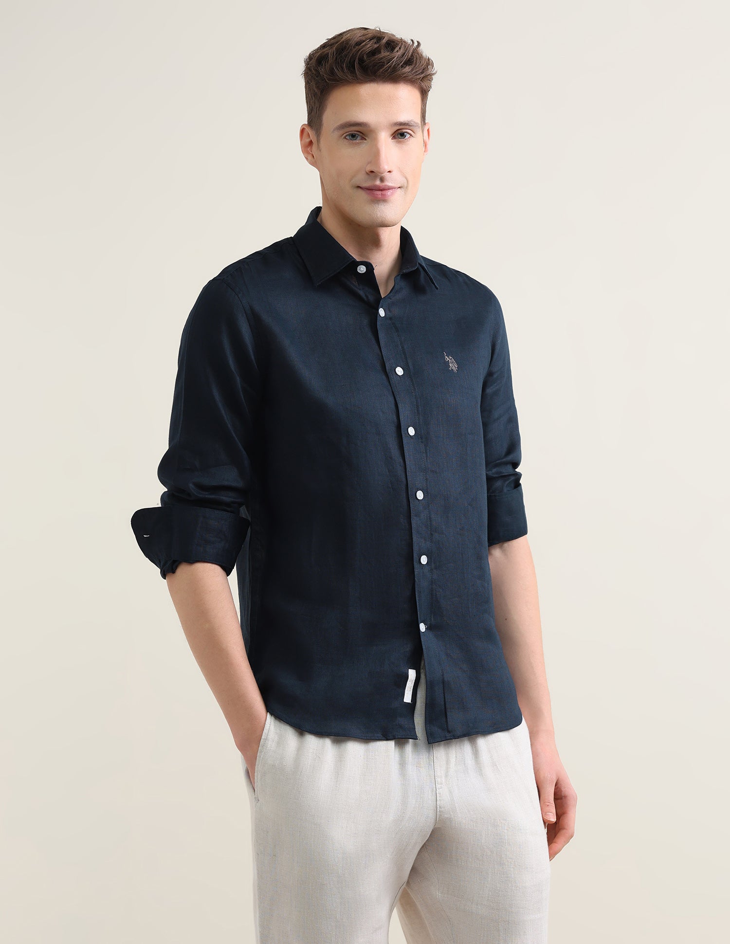 Solid Regular Fit Shirt Navy - U.S. Polo Assn. India | Large