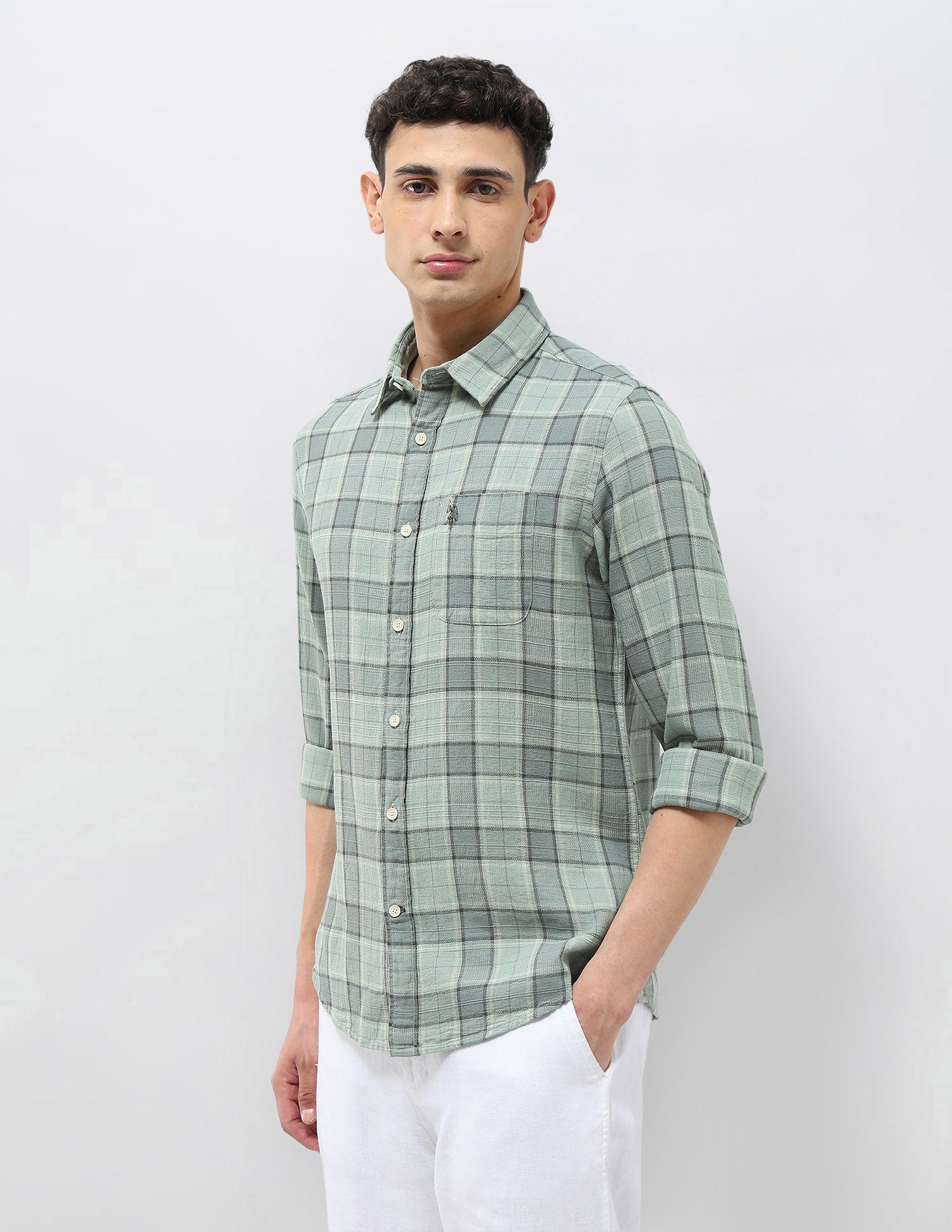 Tartan Checked Regular Fit Shirt Light Green - U.S. Polo Assn. India | Large