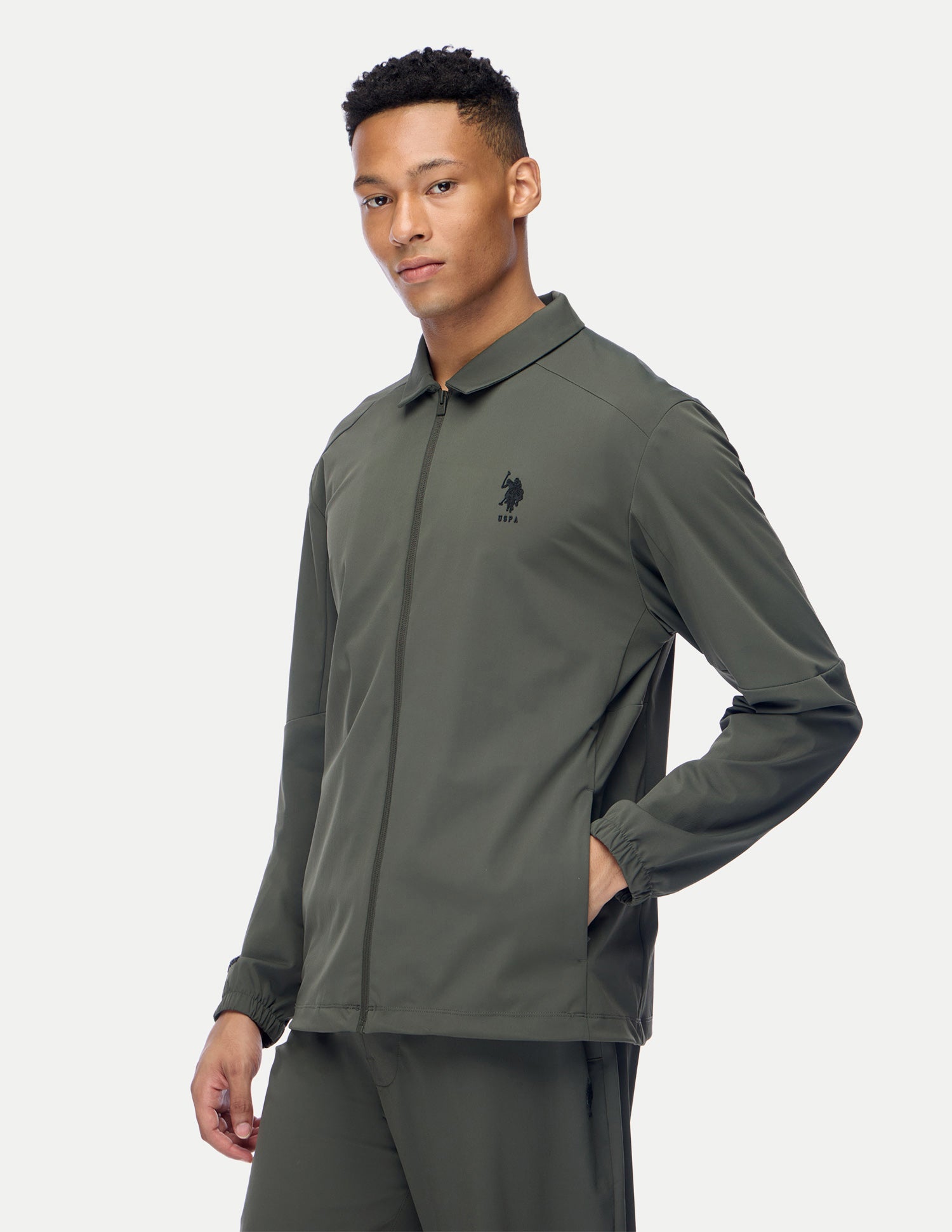 Solid Regular Fit Active Jacket Dark Olive - U.S. Polo Assn. India | Large