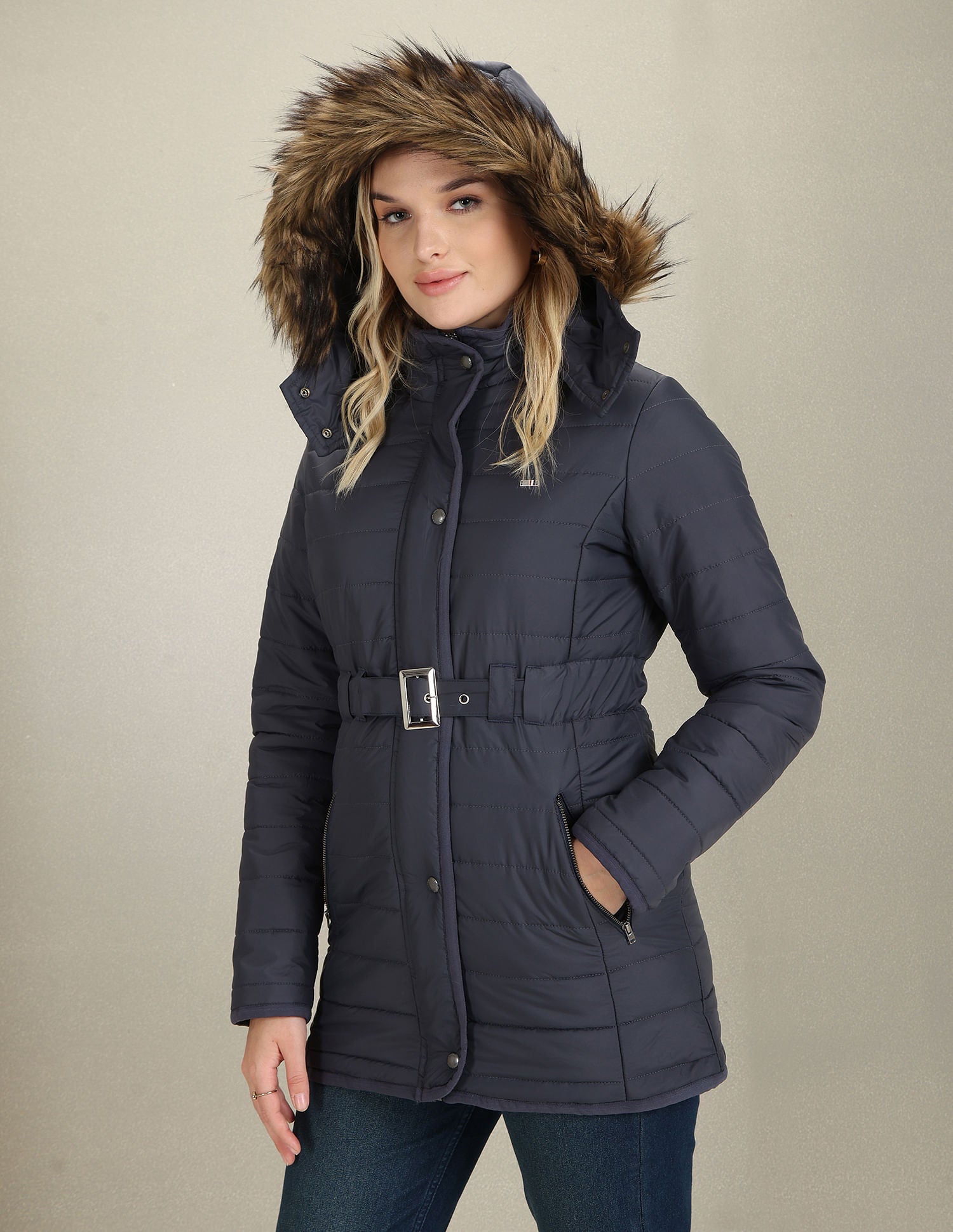 Detachable Hood Puffer Jacket Dark Grey - U.S. Polo Assn. India | Large