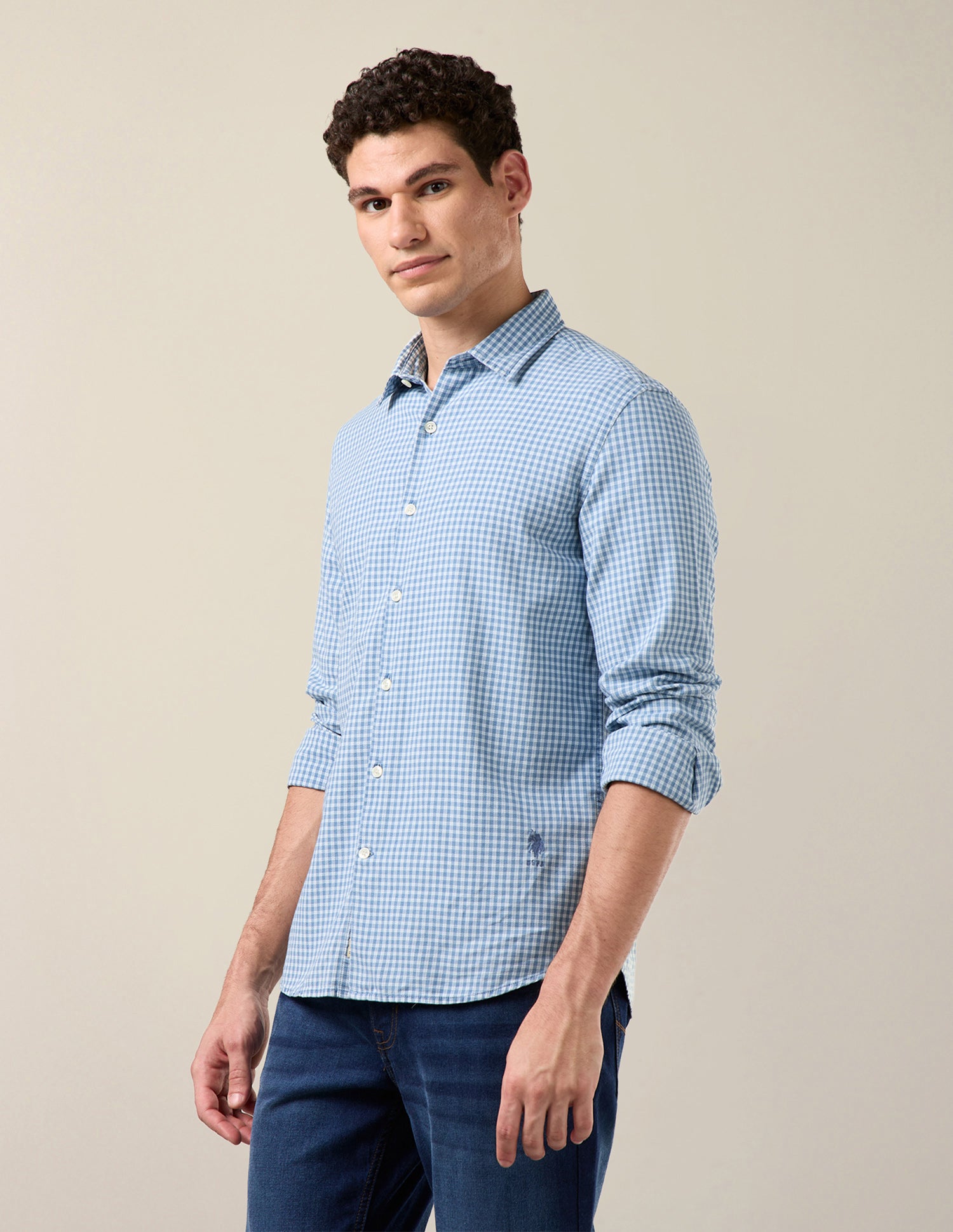 Gingham Checked Regular Fit Shirt Dark Indigo - U.S. Polo Assn. India | Large