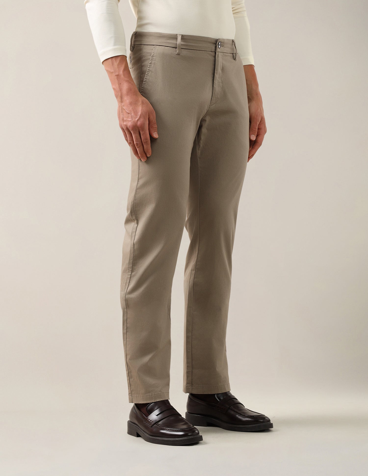 Satin Riley Straight Fit Trousers Khaki - U.S. Polo Assn. India | Large