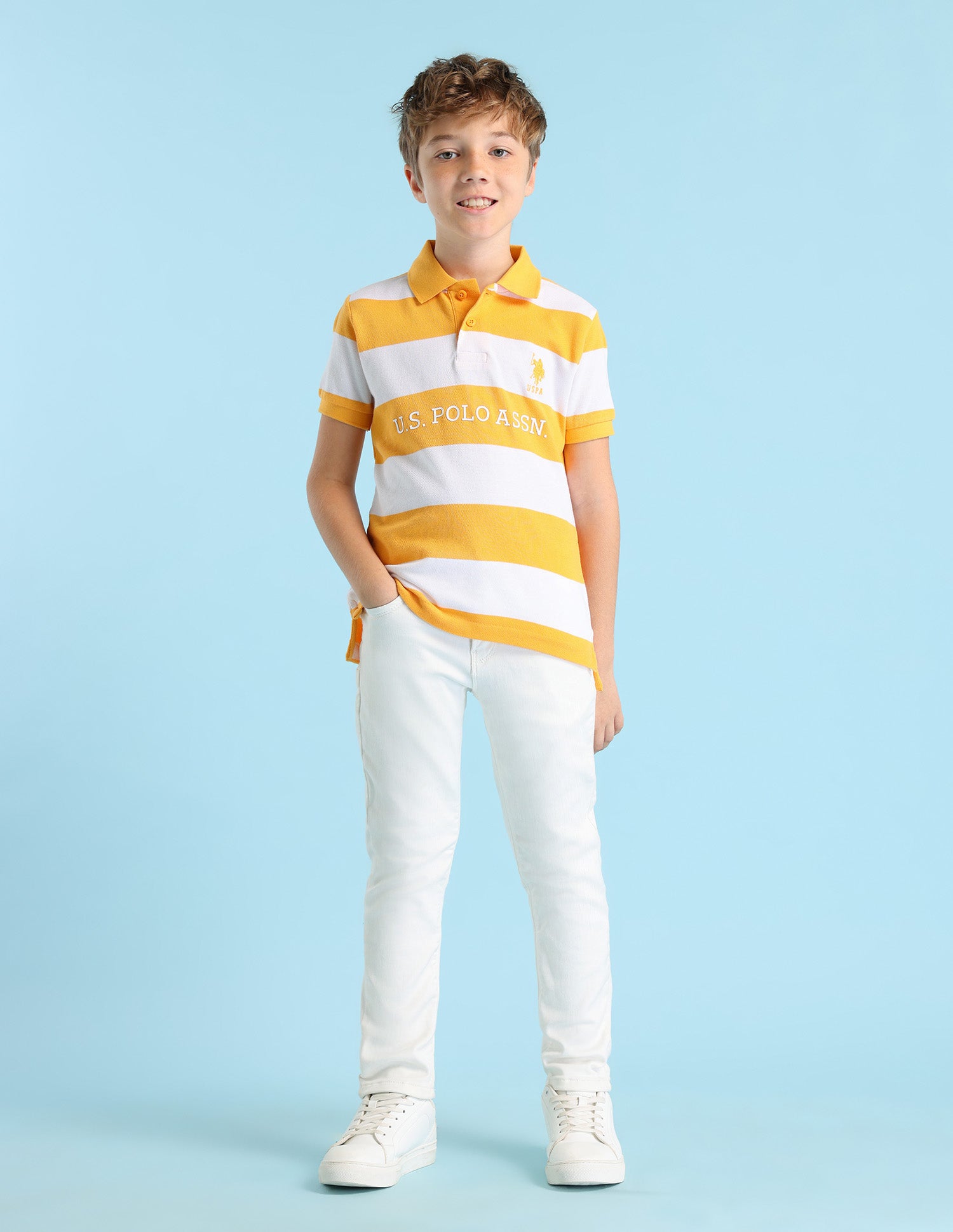 Boys Horizontal Striped Regular Fit Polo Shirt Orange - U.S. POLO ASSN. | Large