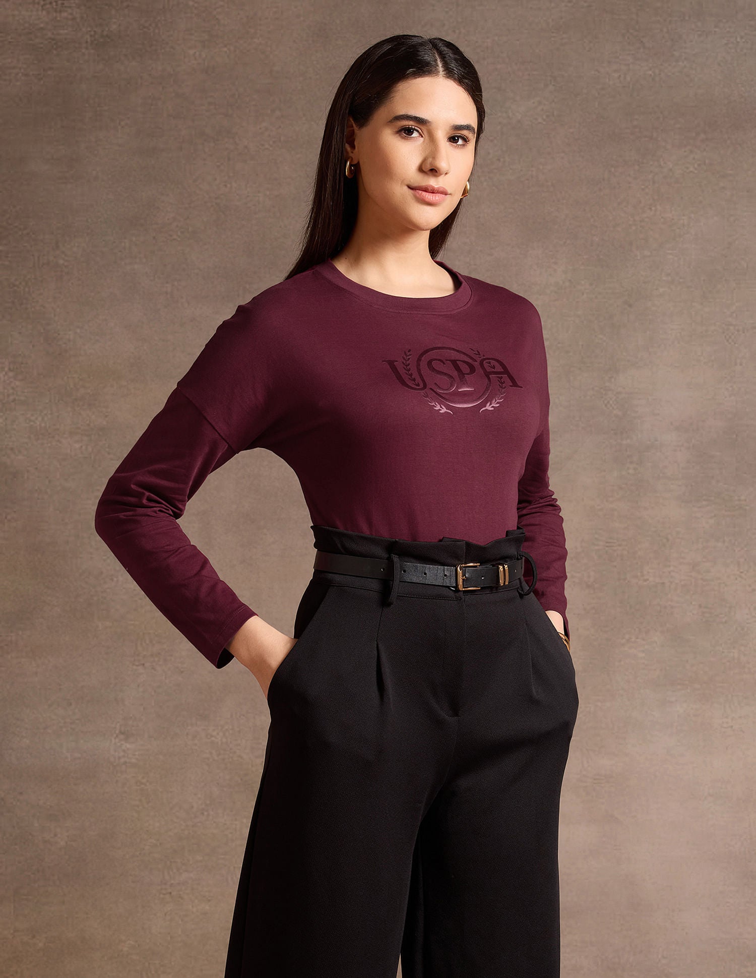 Drop Shoulder Satin Flock T-Shirt Maroon - U.S. POLO ASSN. | Large