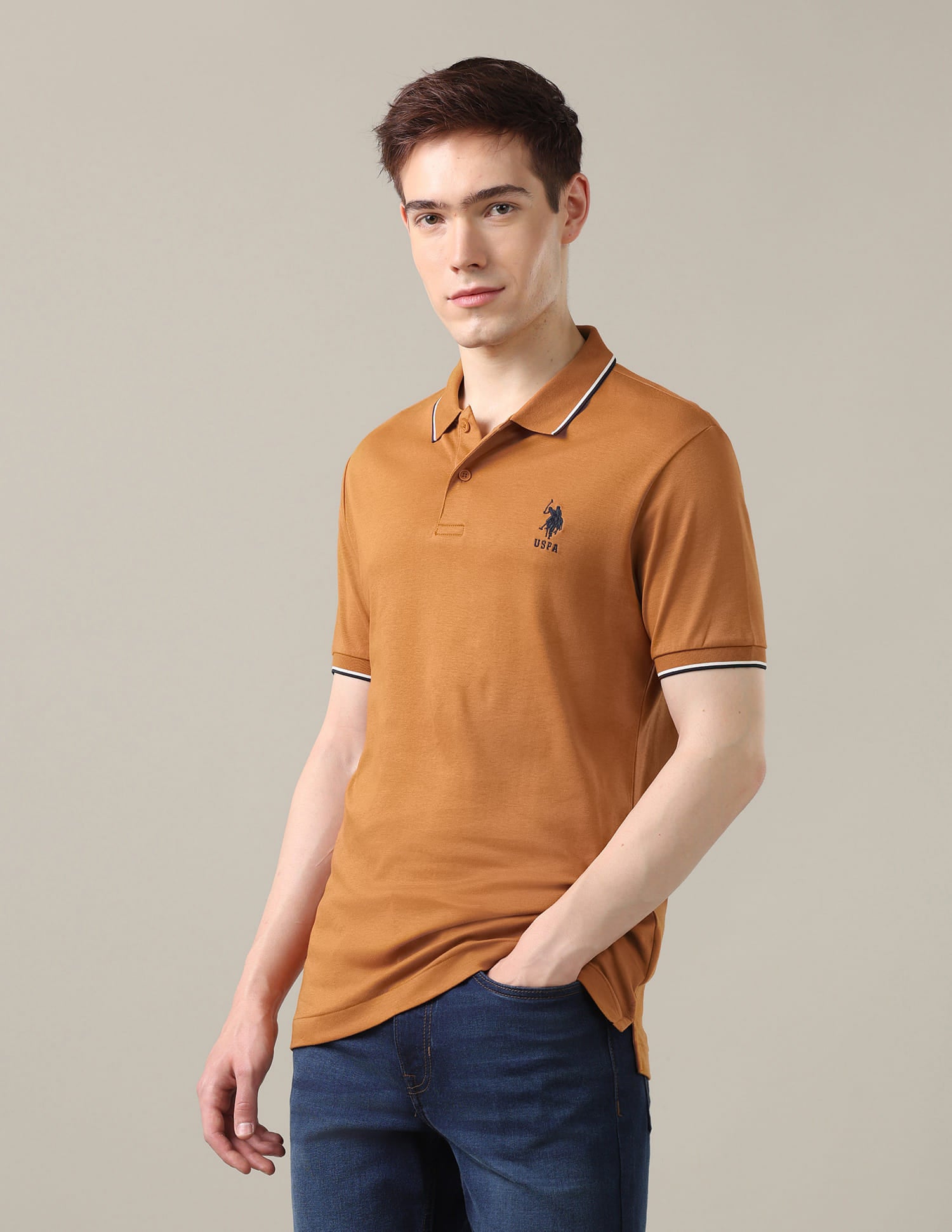 Solid Slim Fit Polo Shirt Yellow - U.S. Polo Assn. India | Large