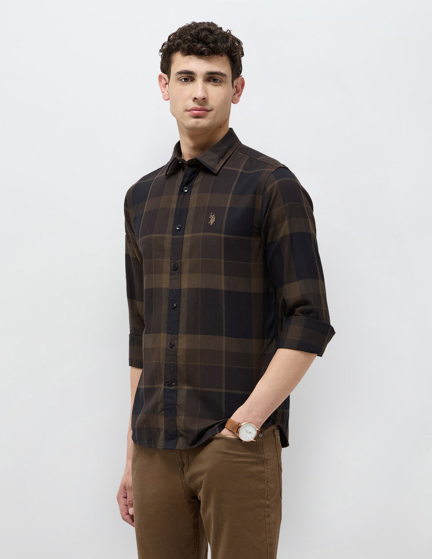 Tartan Checked Tailored Fit Shirt Choco - U.S. POLO ASSN. | Large