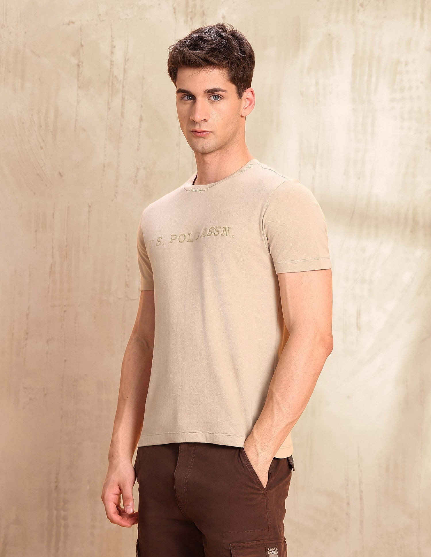 Brand Embossed Slim Fit T-Shirt Beige - U.S. POLO ASSN. | Large