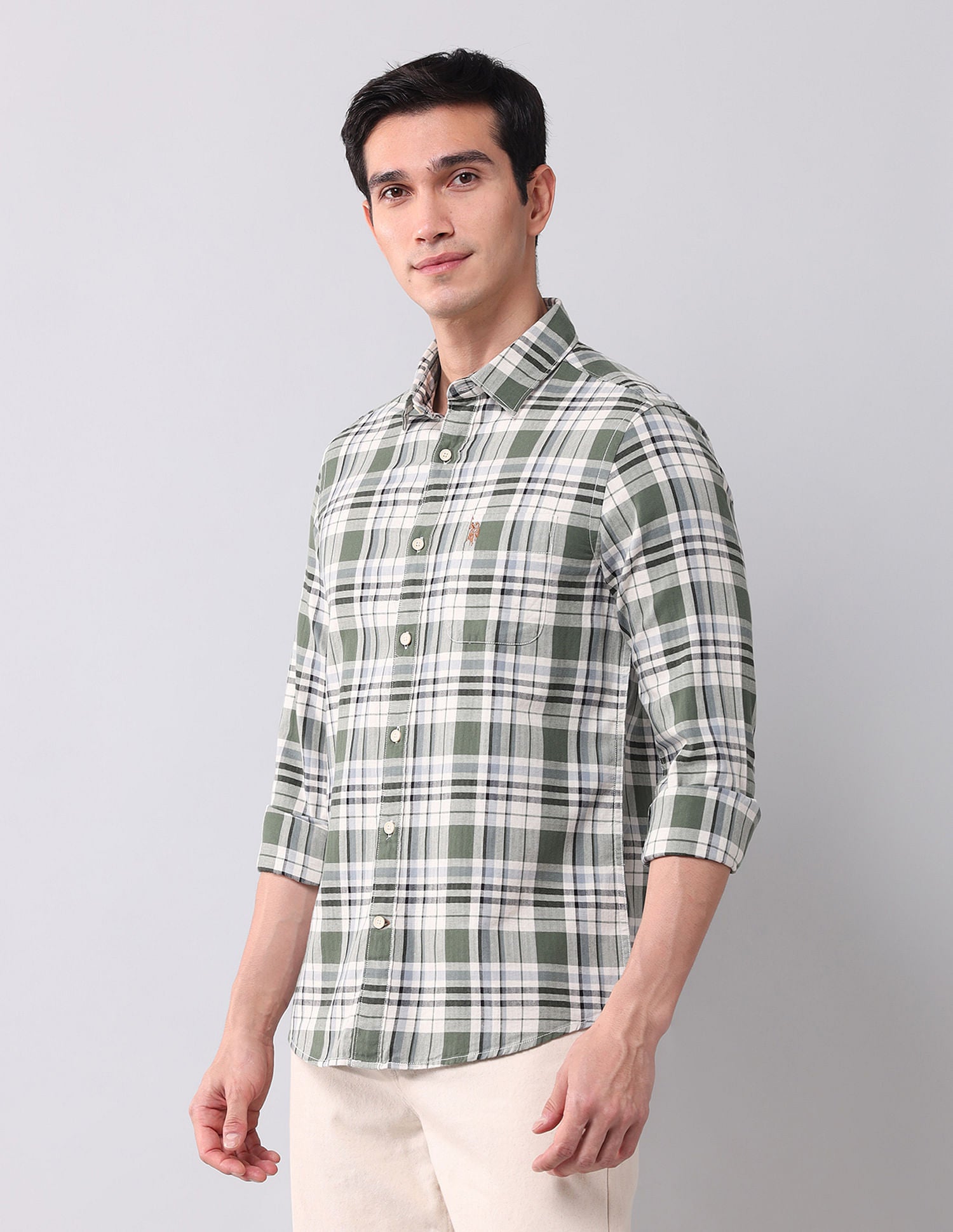 Regular Fit Twill Checked Shirt Olive - U.S. POLO ASSN. | Large