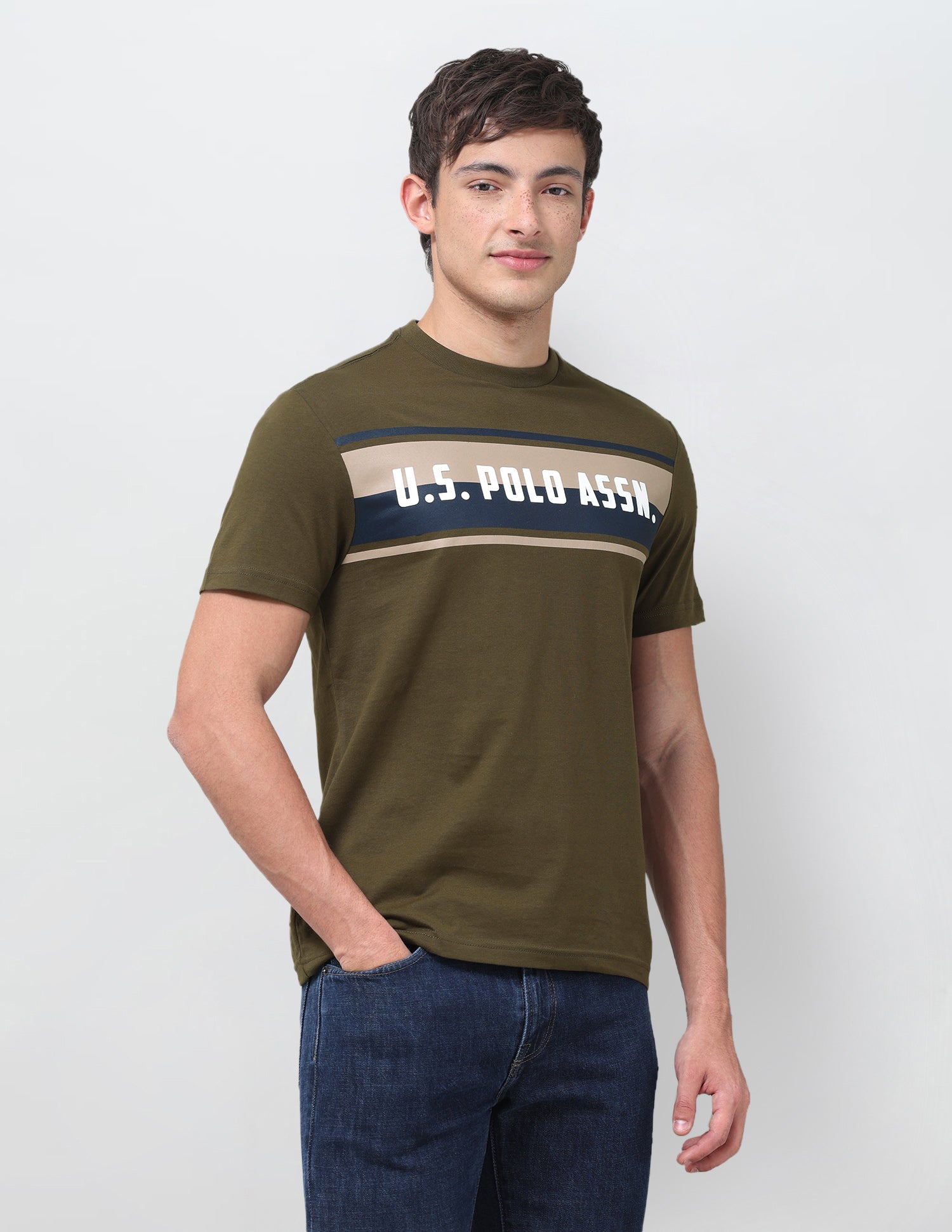 Brand Printed Regular Fit T-Shirt Olive - U.S. Polo Assn. India | Large