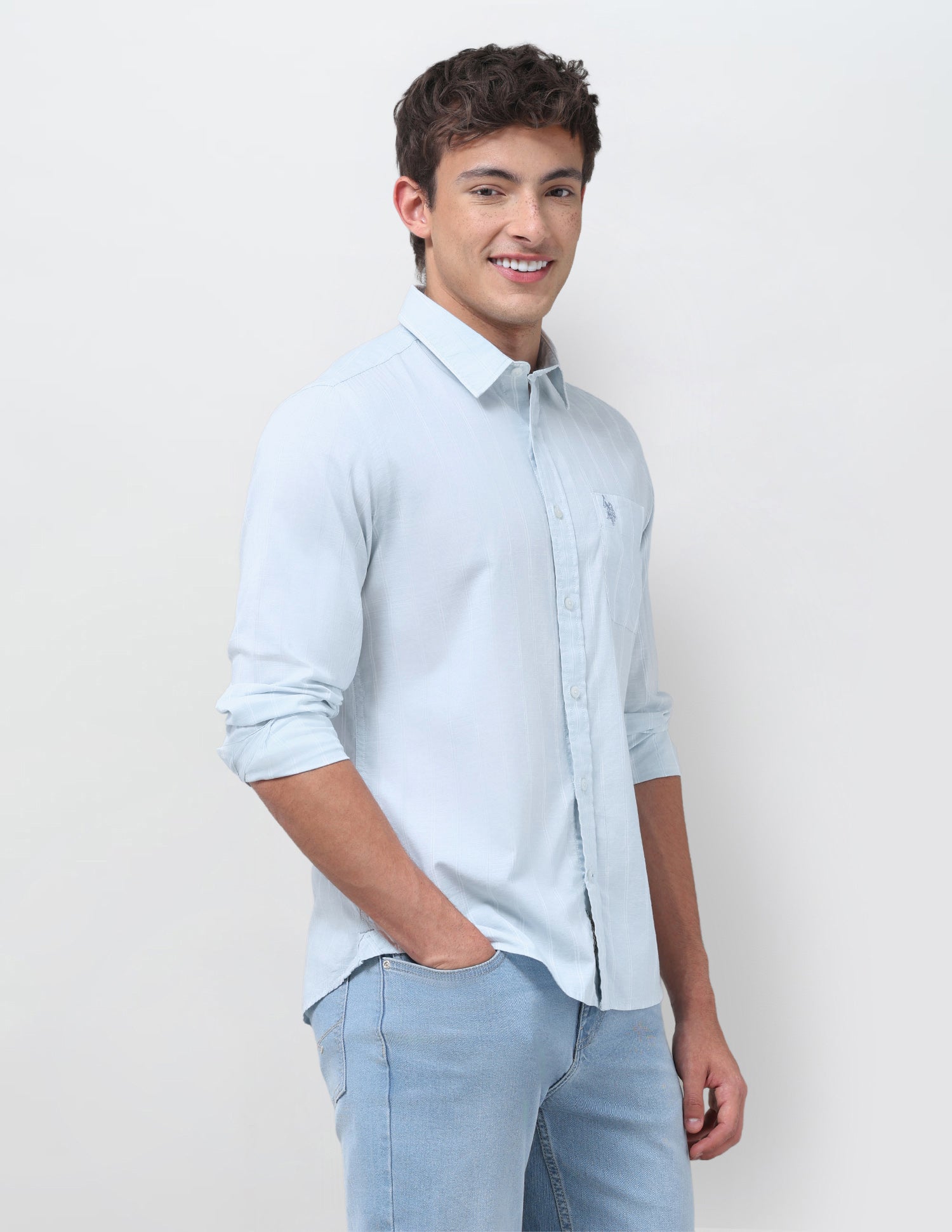 Vertical Striped Regular Fit Shirt Light Blue - U.S. Polo Assn. India | Large