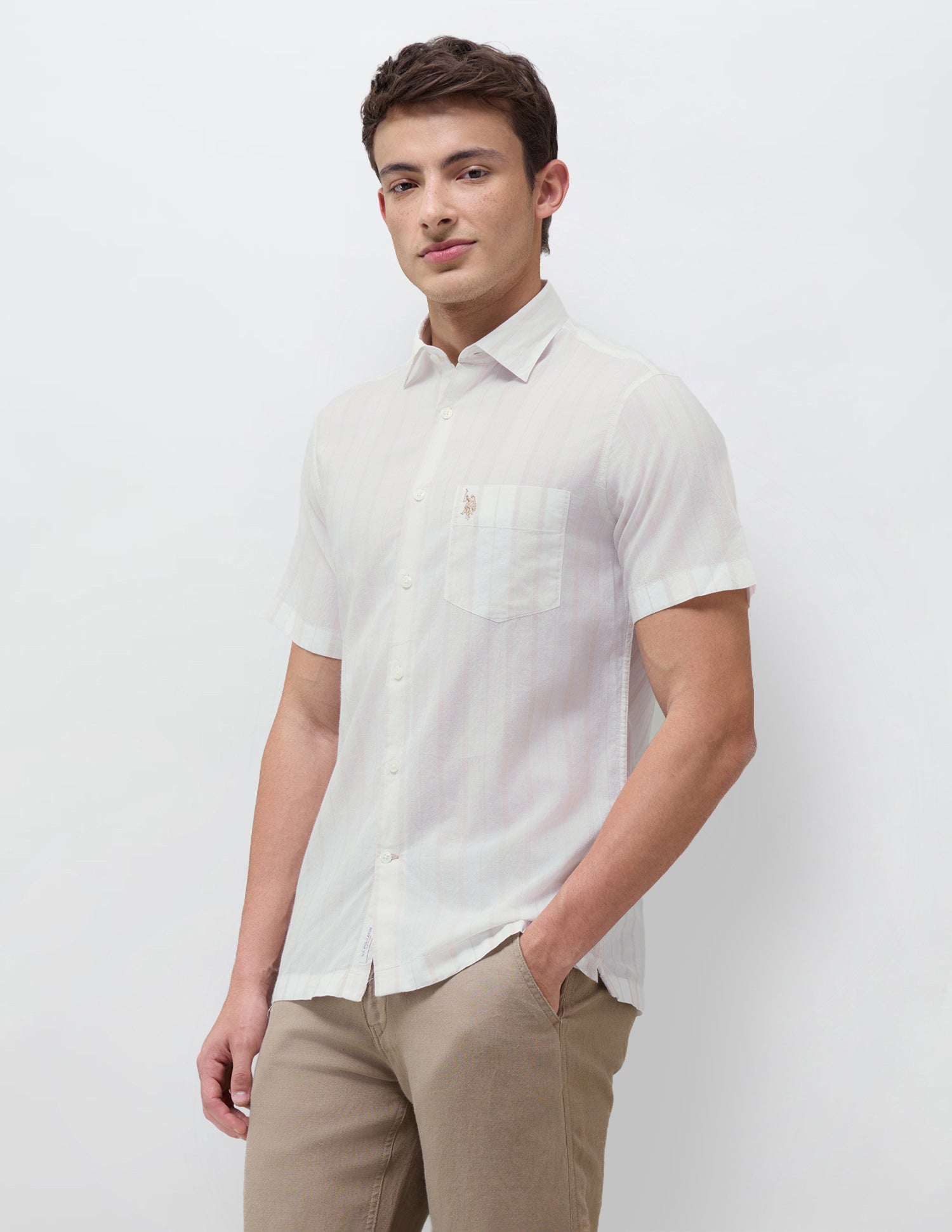 Vertical Striped Regular Fit Shirt Beige - U.S. Polo Assn. India | Large