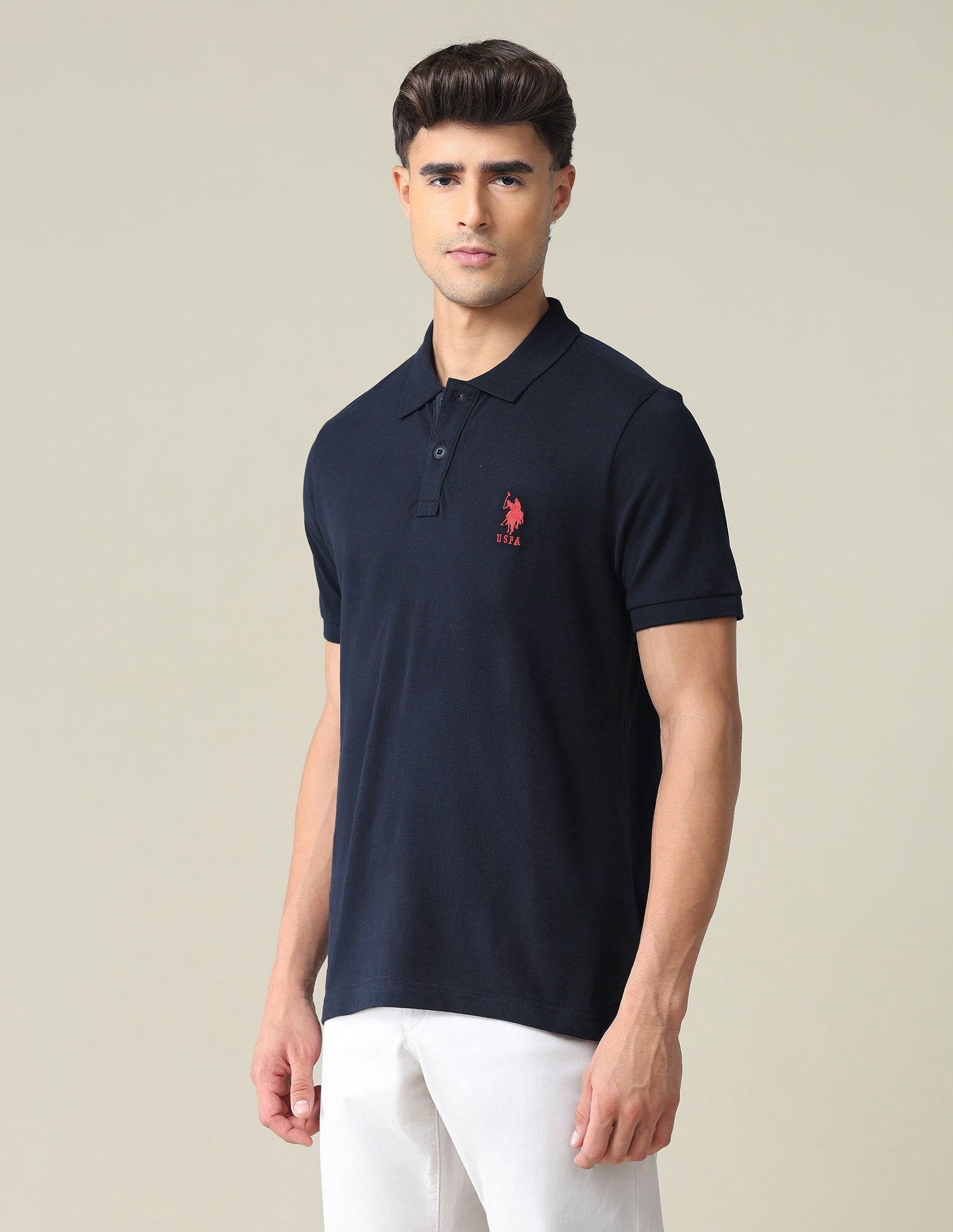 Contrast Placket Solid Polo Shirt Navy - U.S. POLO ASSN. | Large