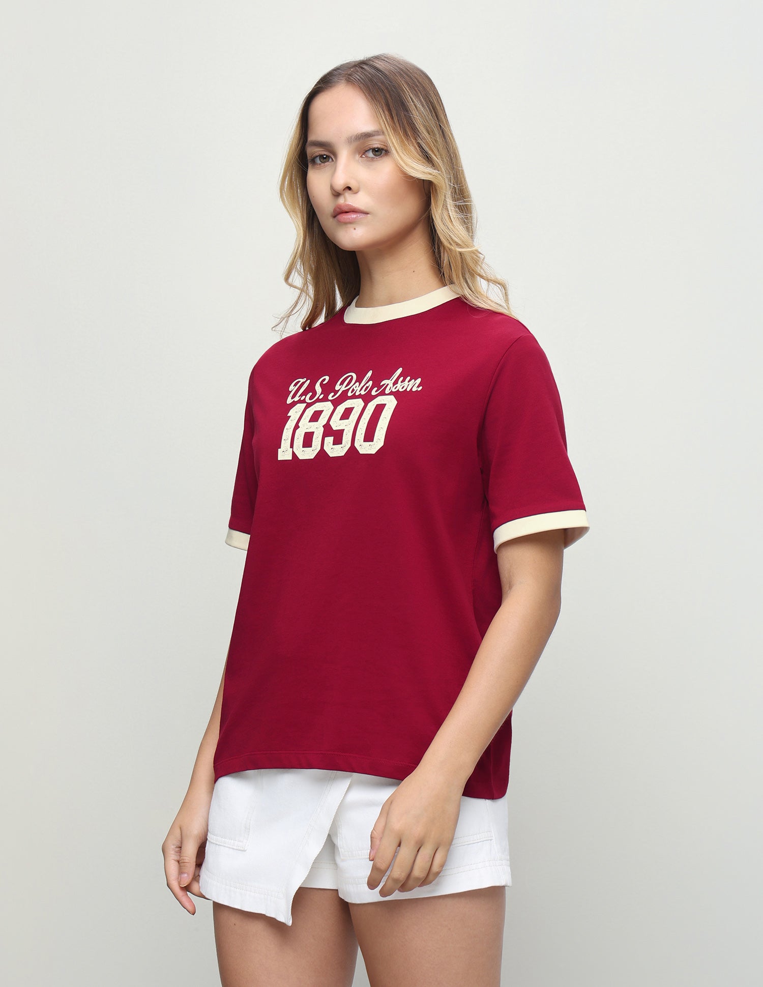 Typographic Brand Printed Boxy Fit T-Shirt Red - U.S. Polo Assn. India | Large