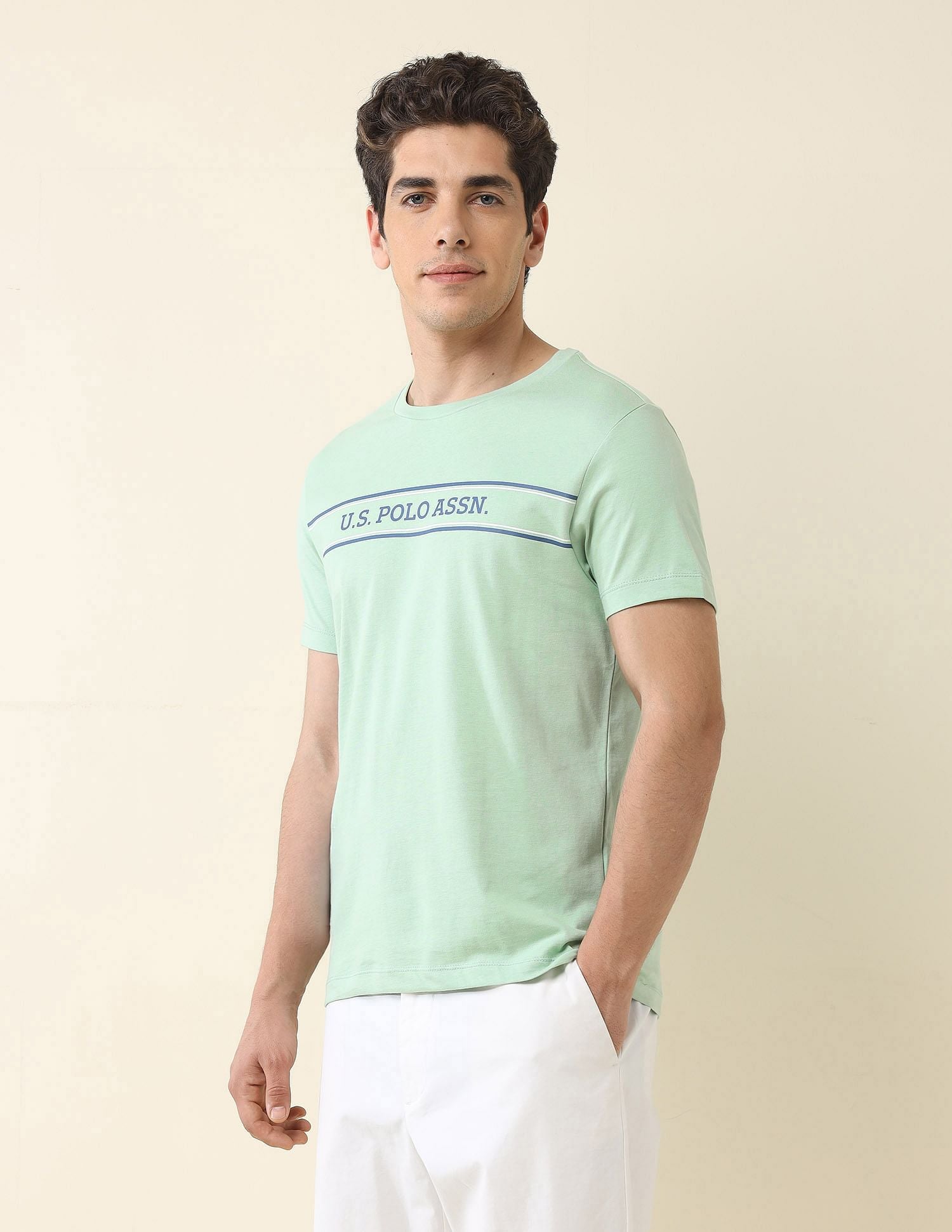 Slim Fit Brand Printed T-Shirt Light Green - U.S. Polo Assn. India | Large