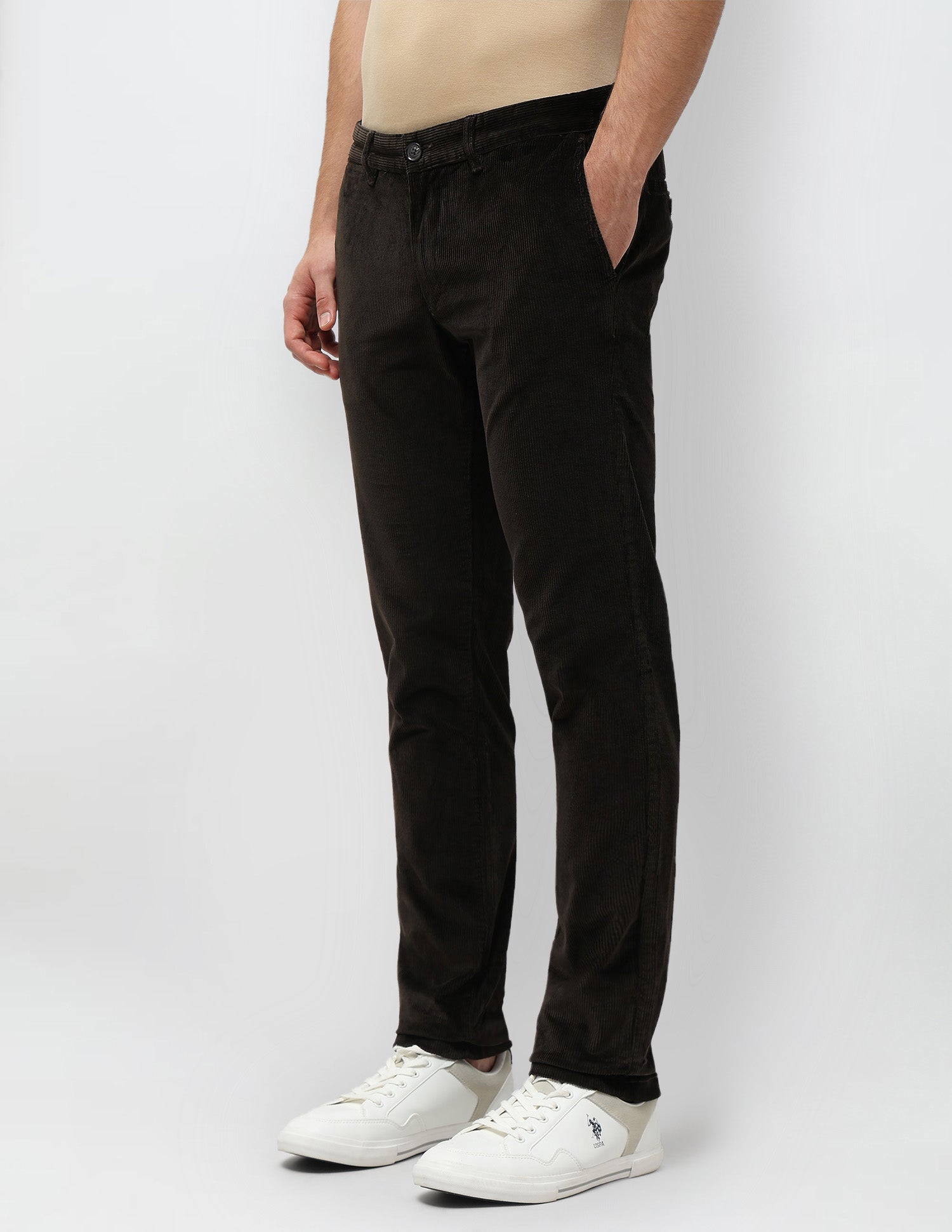 Denver Slim Fit Corduroy Trousers Dark Olive - U.S. POLO ASSN. | Large