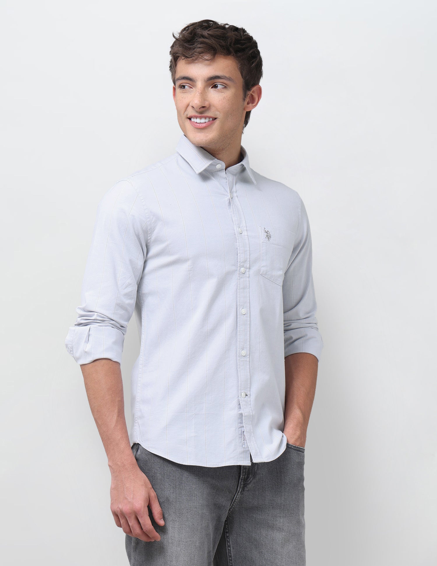 Vertical Striped Oxford Shirt Light Grey - U.S. Polo Assn. India | Large