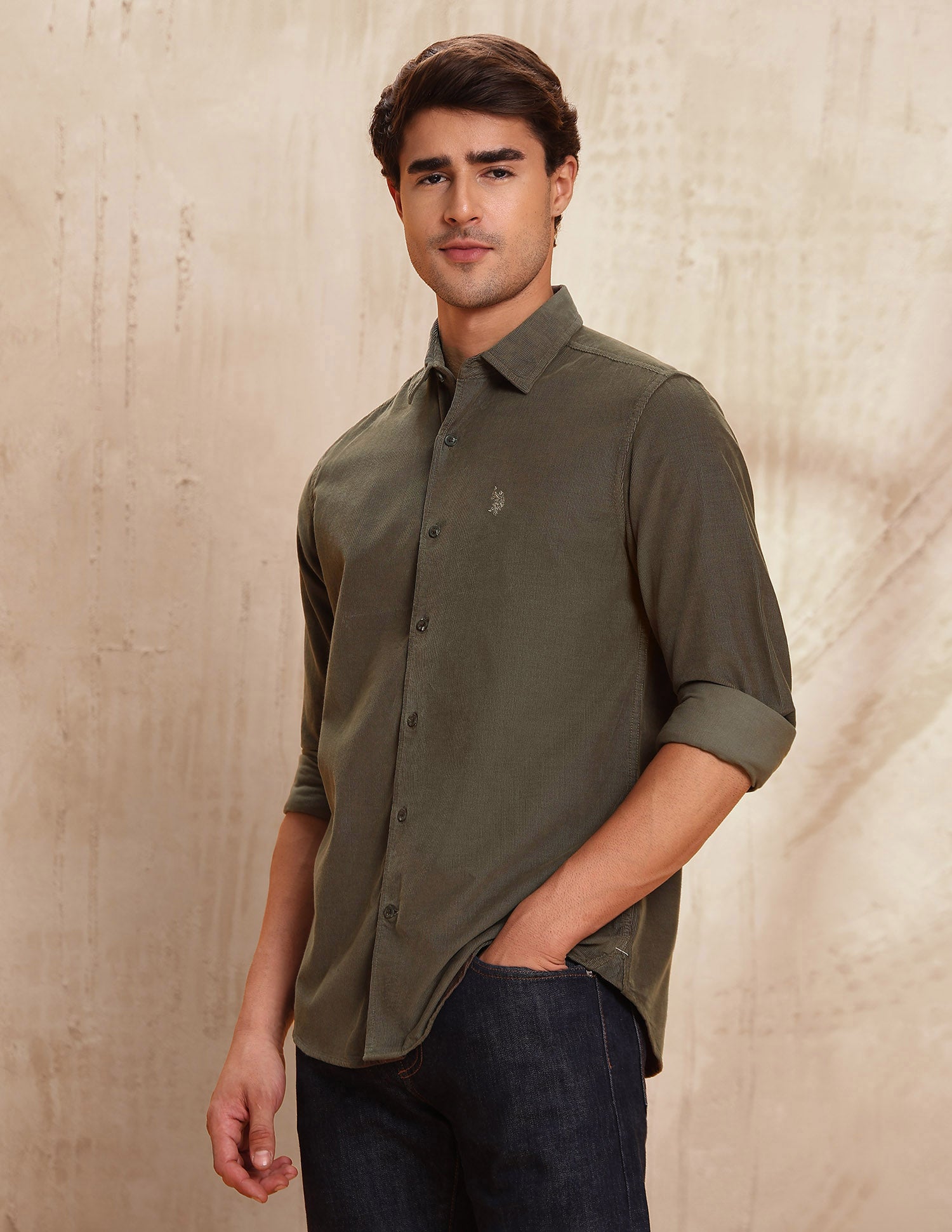 Corduroy Pure Cotton Shirt Olive - U.S. POLO ASSN. | Large