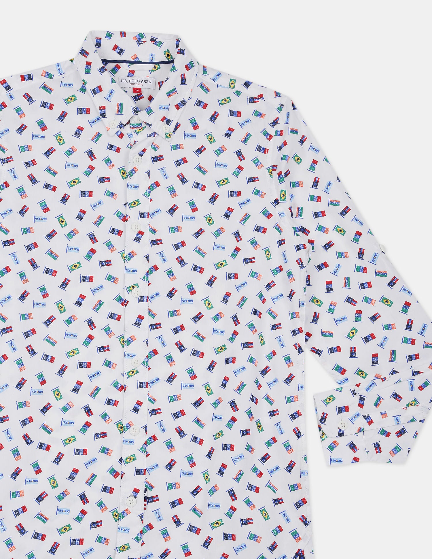Boys White Button Down Collar Printed Shirt White - U.S. POLO ASSN. | Large