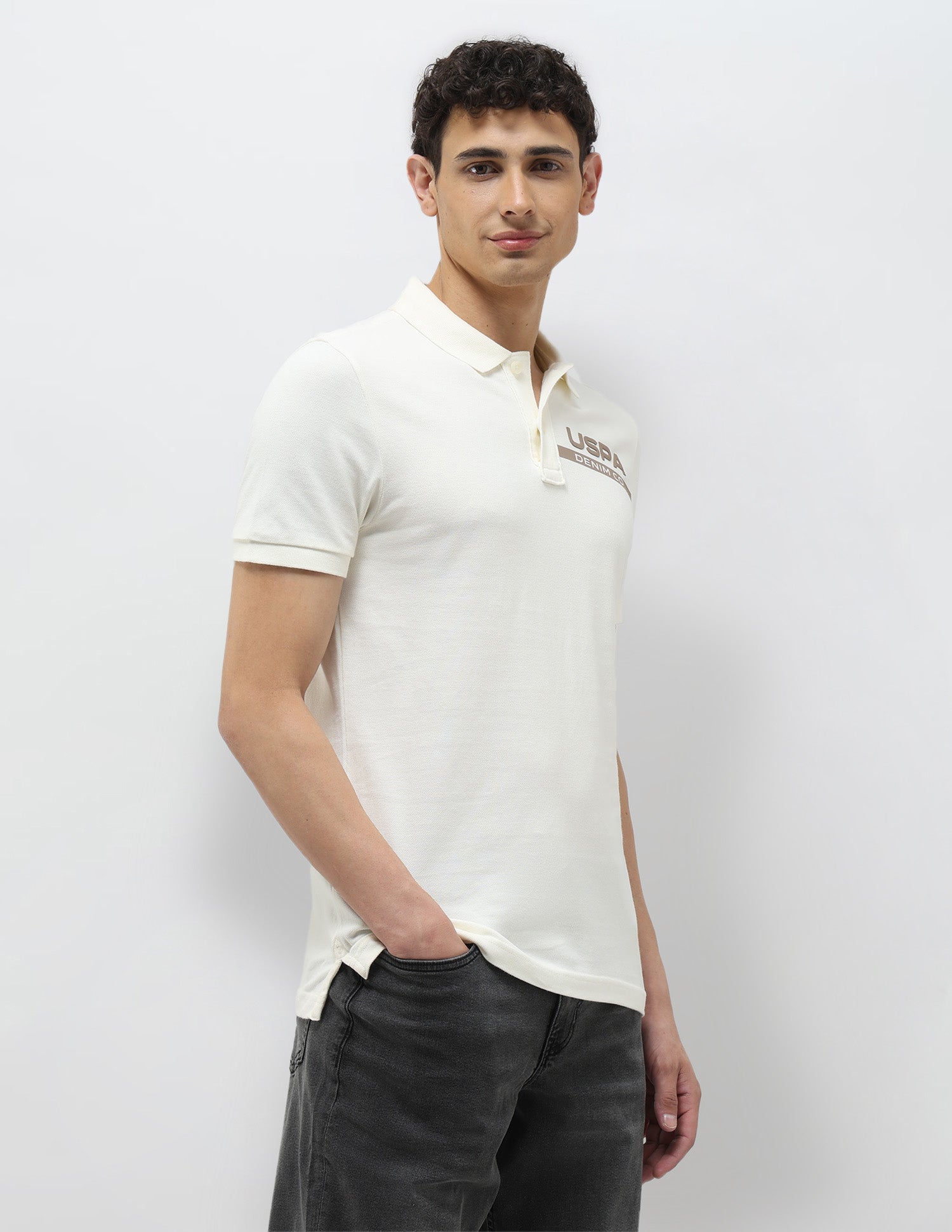 Pure Cotton Muscle Fit Polo Shirt Ivory - U.S. Polo Assn. India | Large