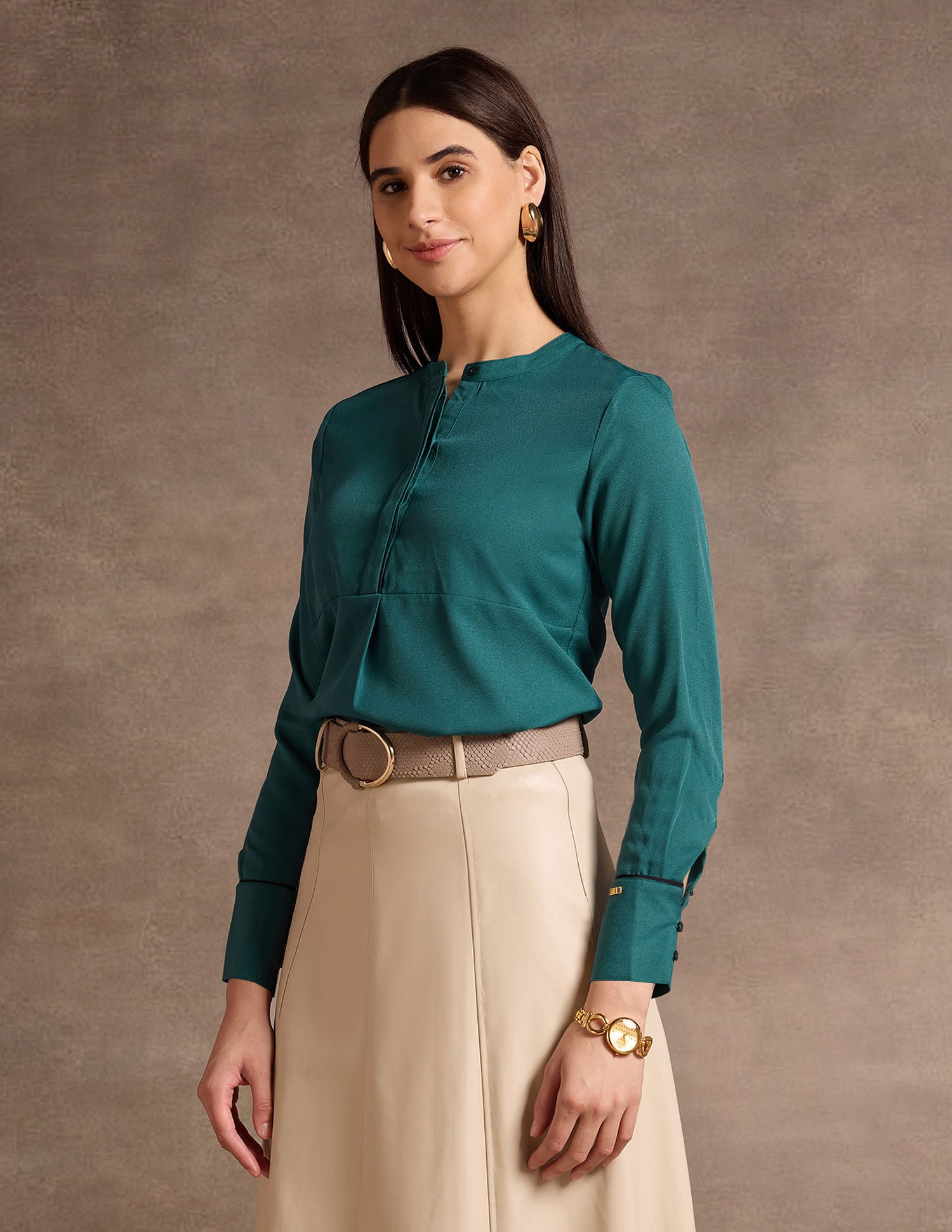 Mandarin Collar Tipped Placket Top Teal - U.S. Polo Assn. India | Large