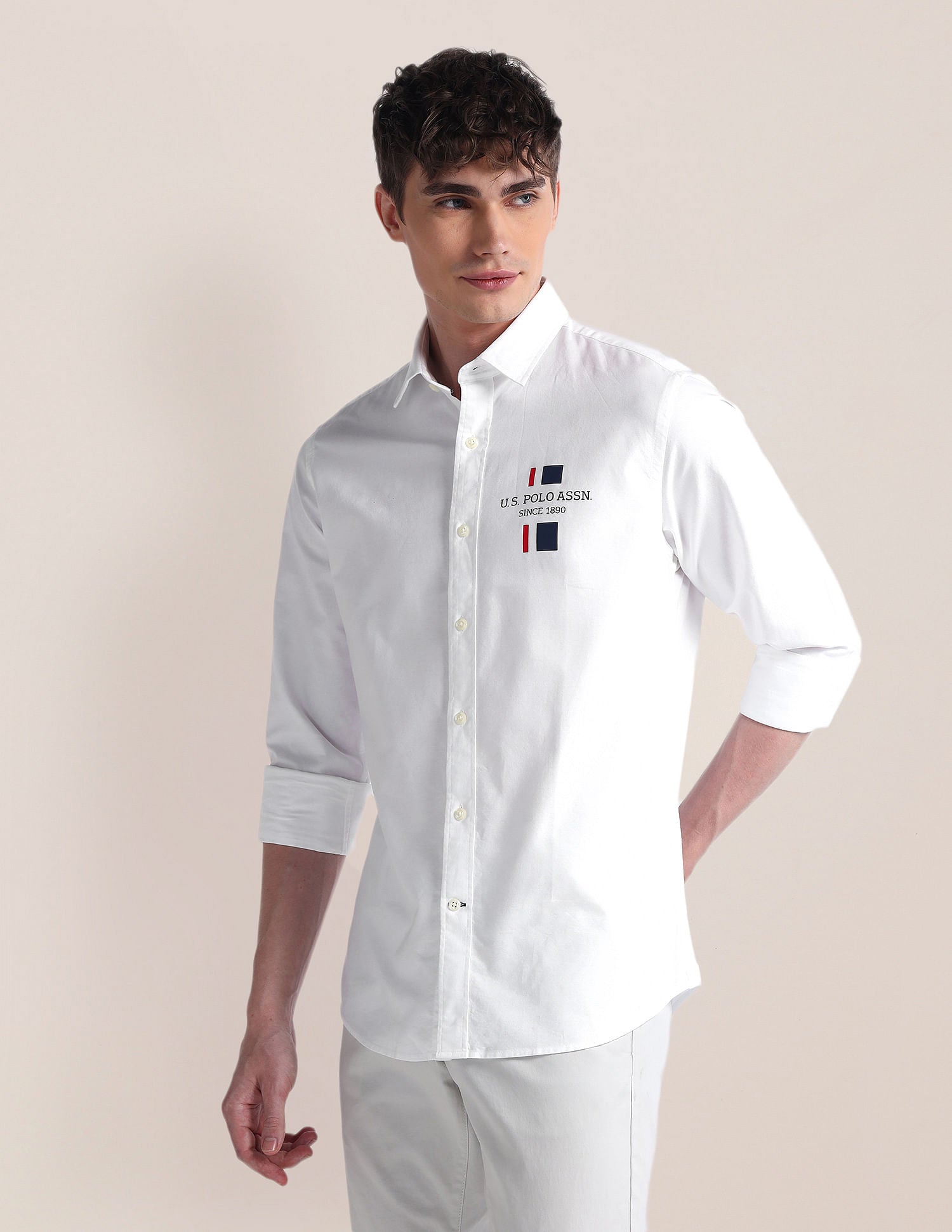 Long Sleeve Solid Brand Shirt White - U.S. POLO ASSN. | Large