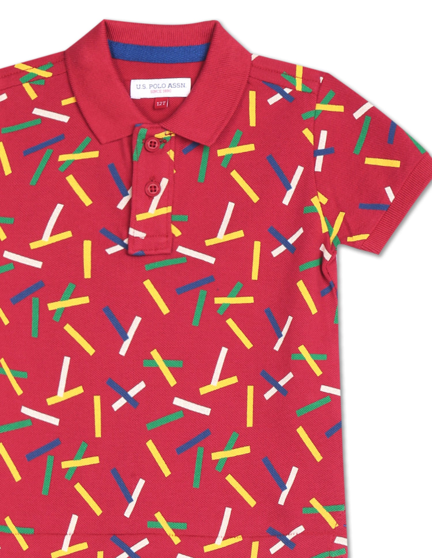Boys Red Pique Printed Polo Shirt Red - U.S. Polo Assn. India | Large