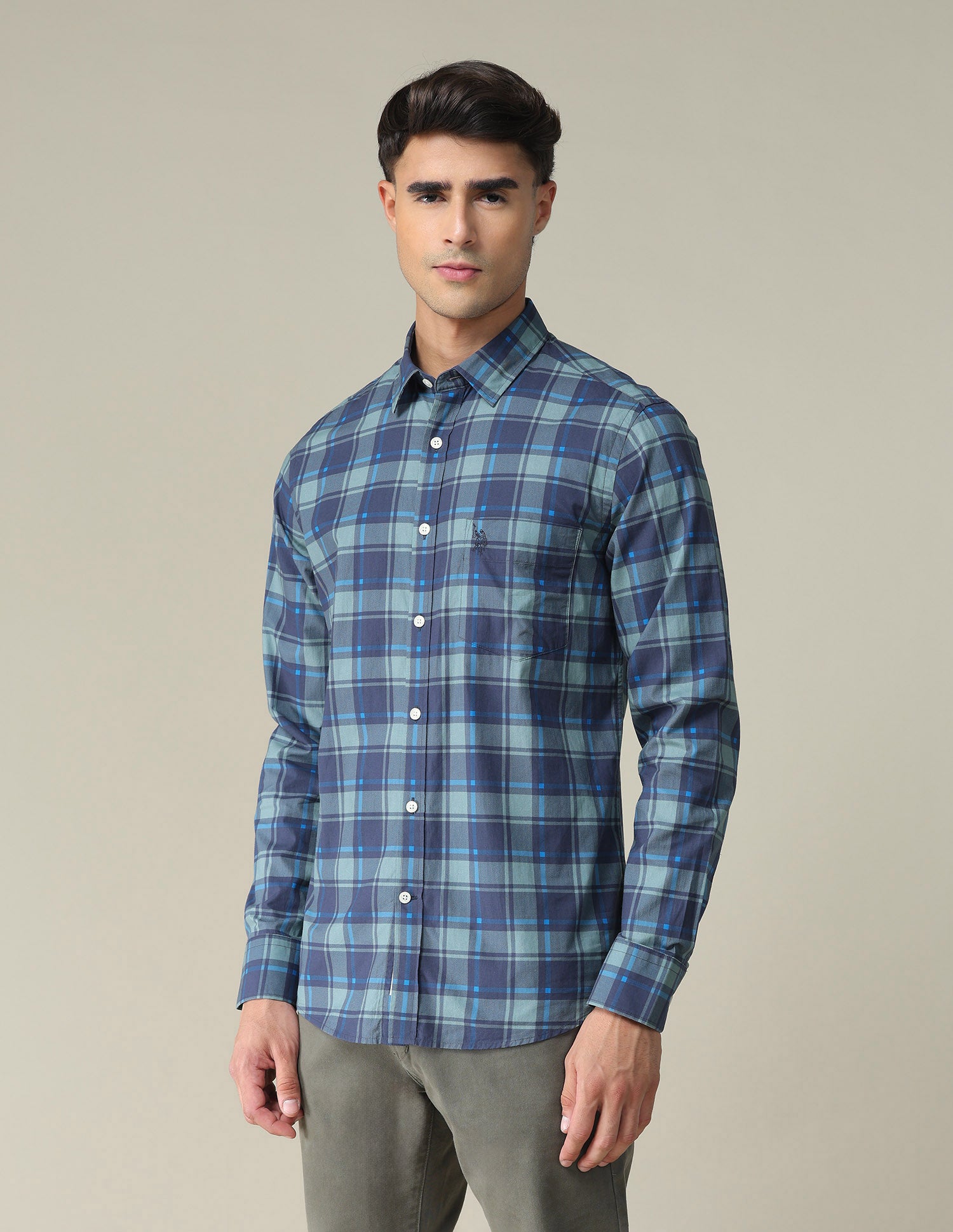 Tartan Check Cotton Shirt Navy - U.S. POLO ASSN. | Large