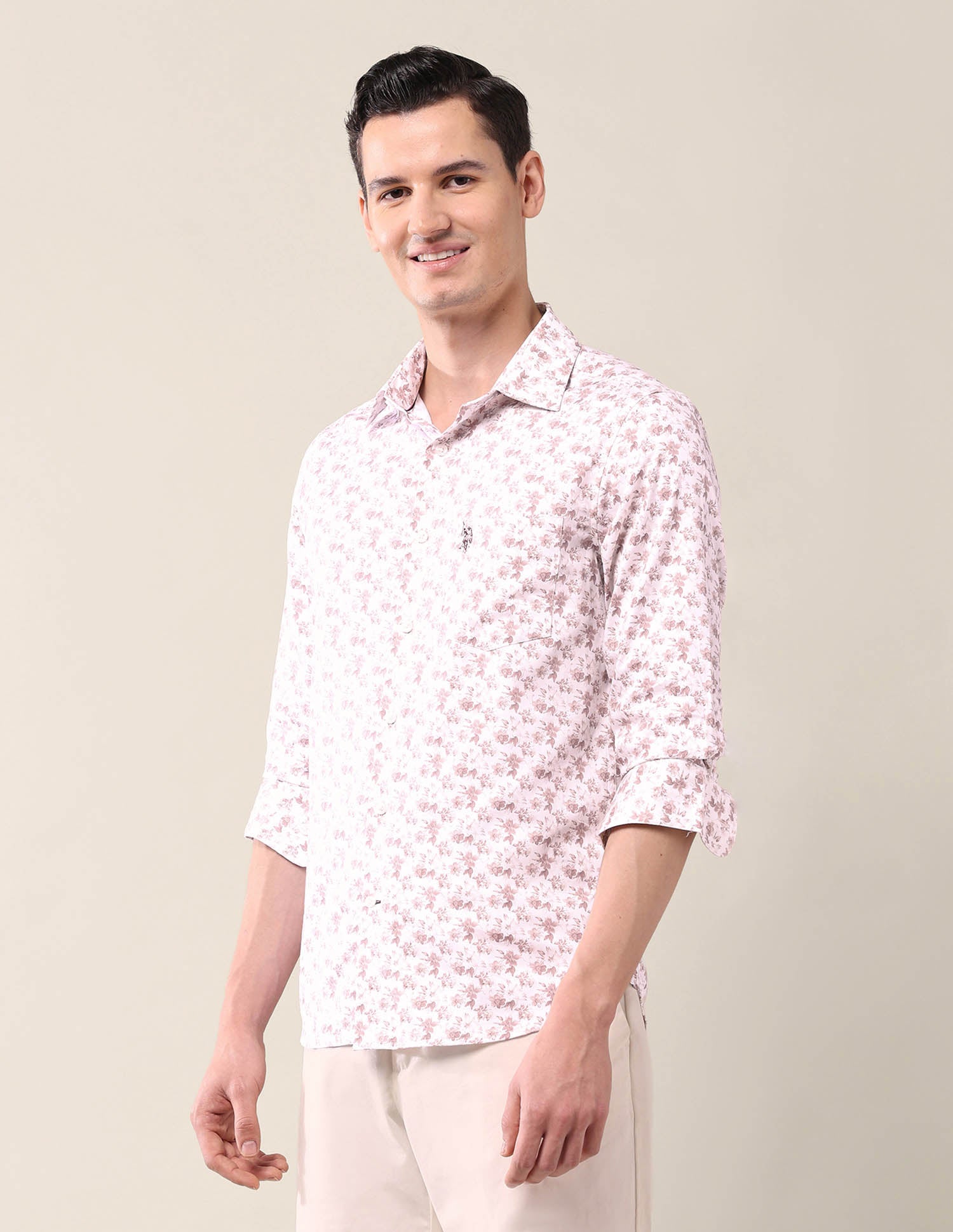 Floral Printed Tailored Fit Shirt Peach - U.S. POLO ASSN. | Large