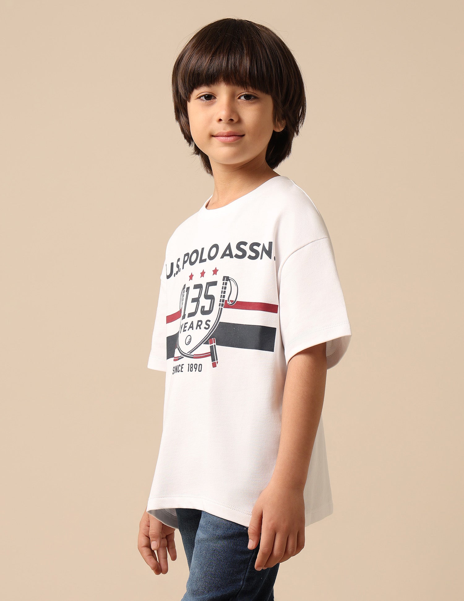 Boys Graphic Printed Boxy Fit T Shirt White - U.S. POLO ASSN. | Large