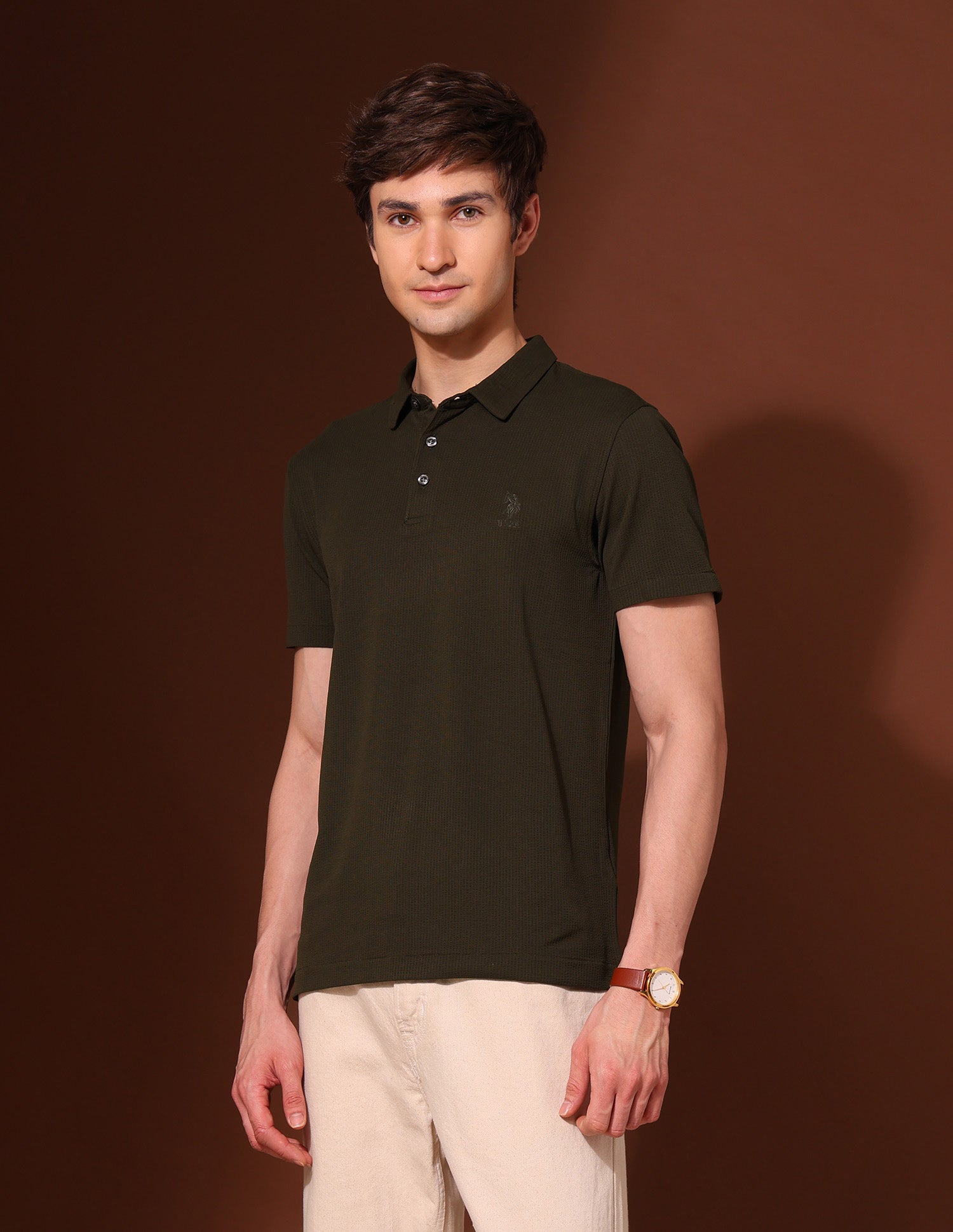 Textured Classic Polo Shirt Olive - U.S. Polo Assn. India | Large