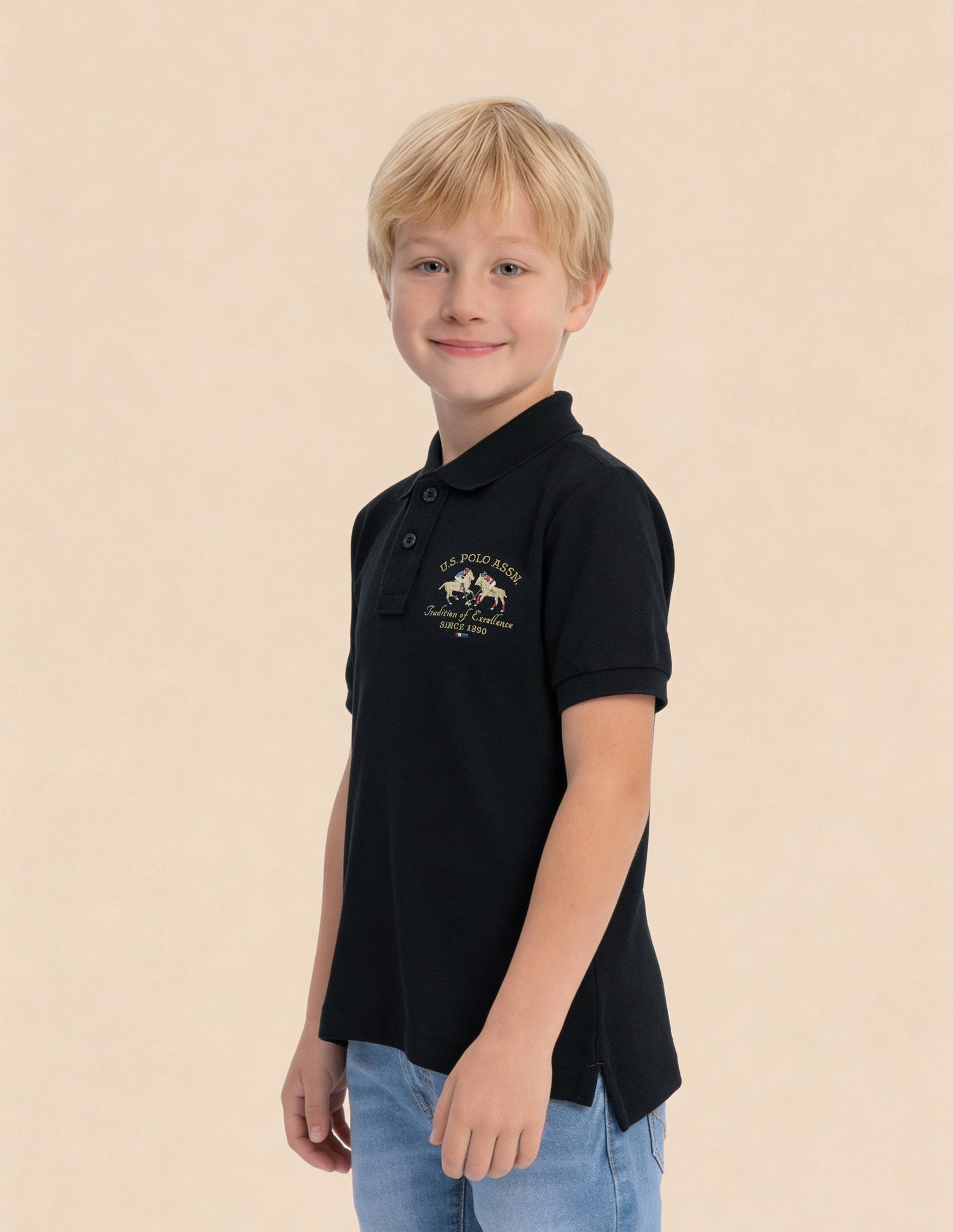 Boys Brand Embroidered Regular Fit Polo Shirt Navy - U.S. Polo Assn. India | Large