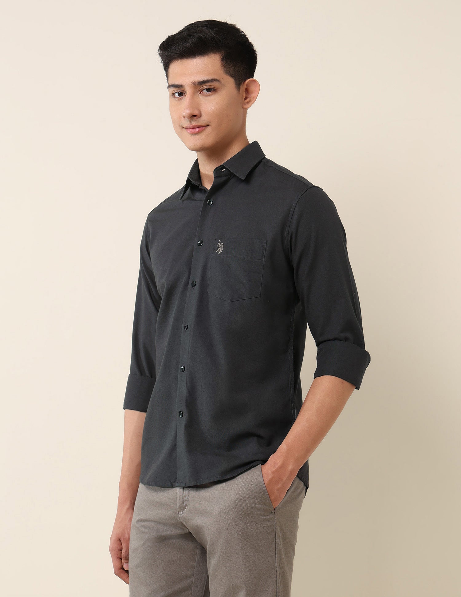 Tailored Fit Twill Shirt Dark Grey - U.S. Polo Assn. India | Large